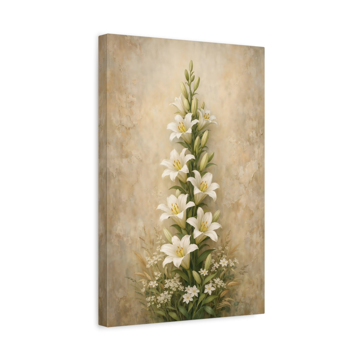 Side Mockup 4. Floral White Lilies White Lilies shown as stretched canvas wall art