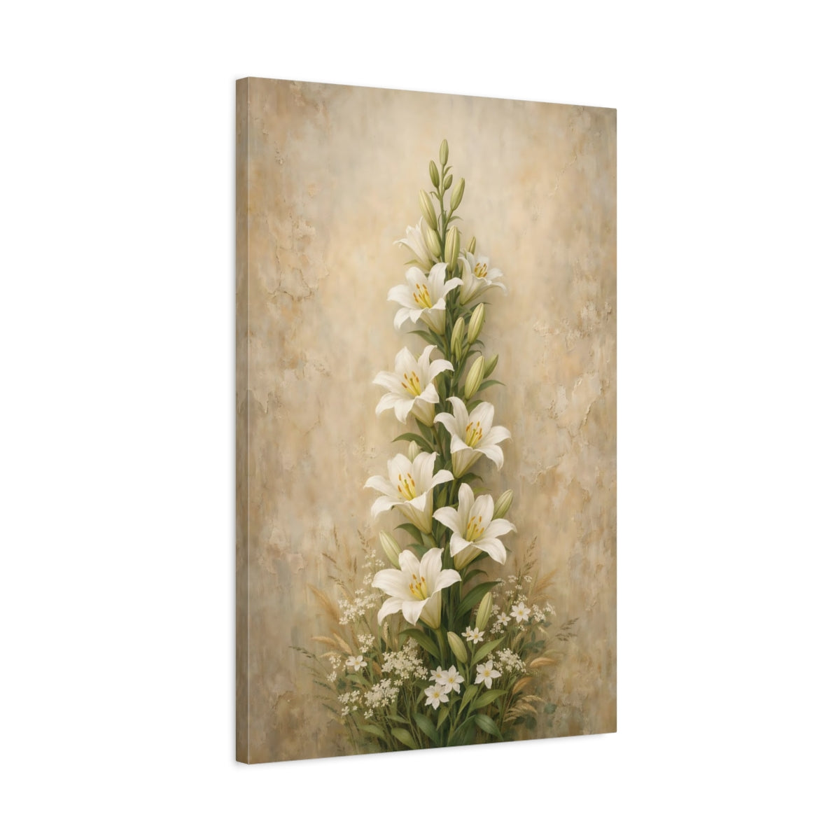 Side Mockup 2. Floral White Lilies White Lilies shown as stretched canvas wall art