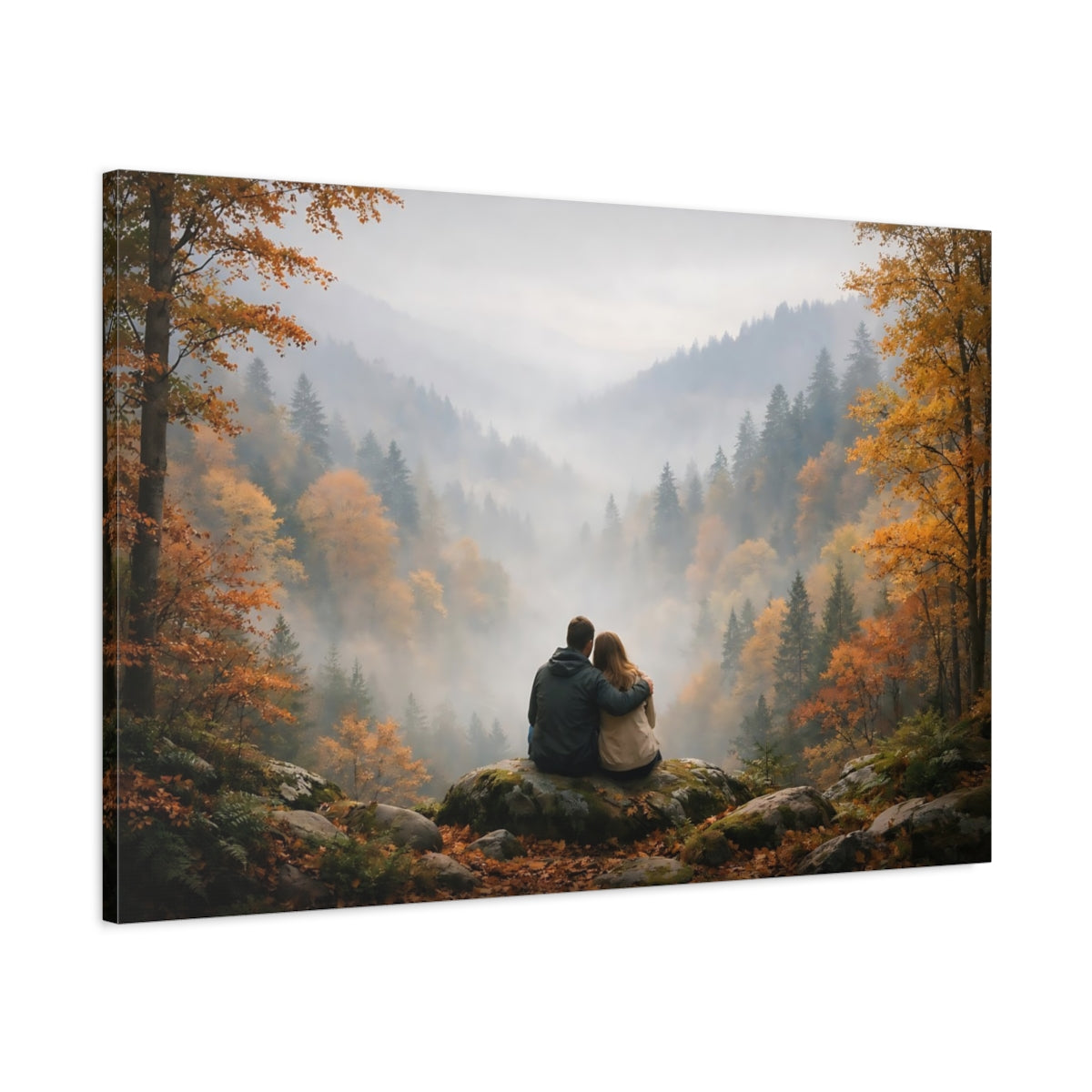 Mist Depth Autumn Forest Nature - Canvas Wall Art Print