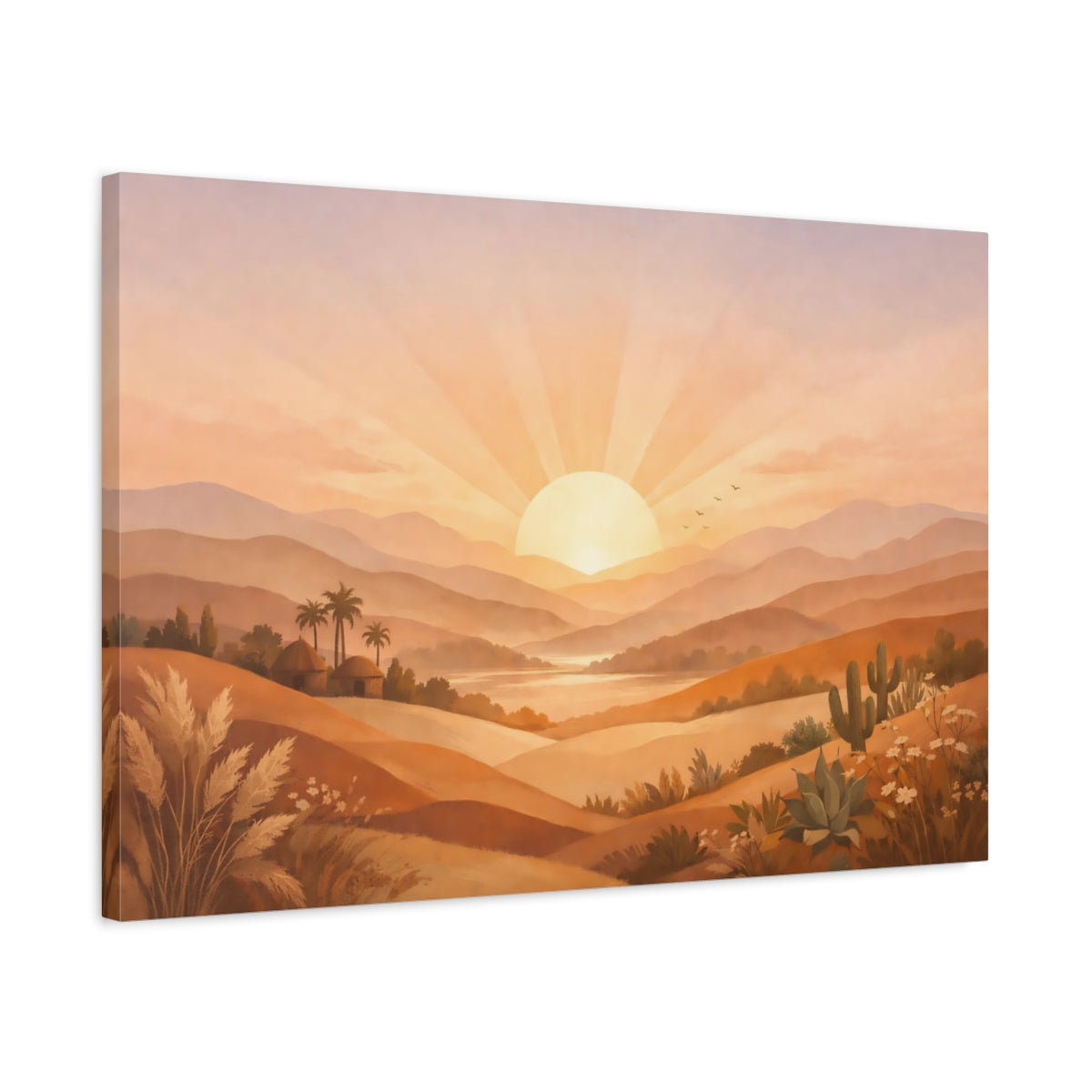 Boho Sunrise Hills Desert Landscape Nature - Canvas Wall Art Print