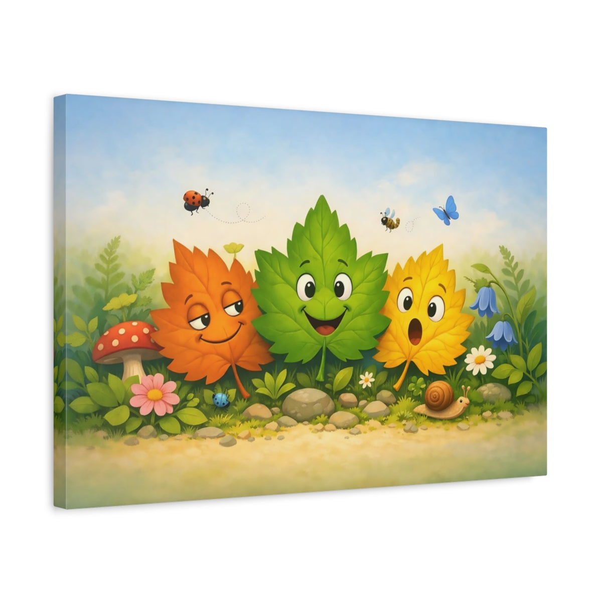 Fairytale Cartoon Leaves Whimsical Forest Friends - Canvas Wall Art Print