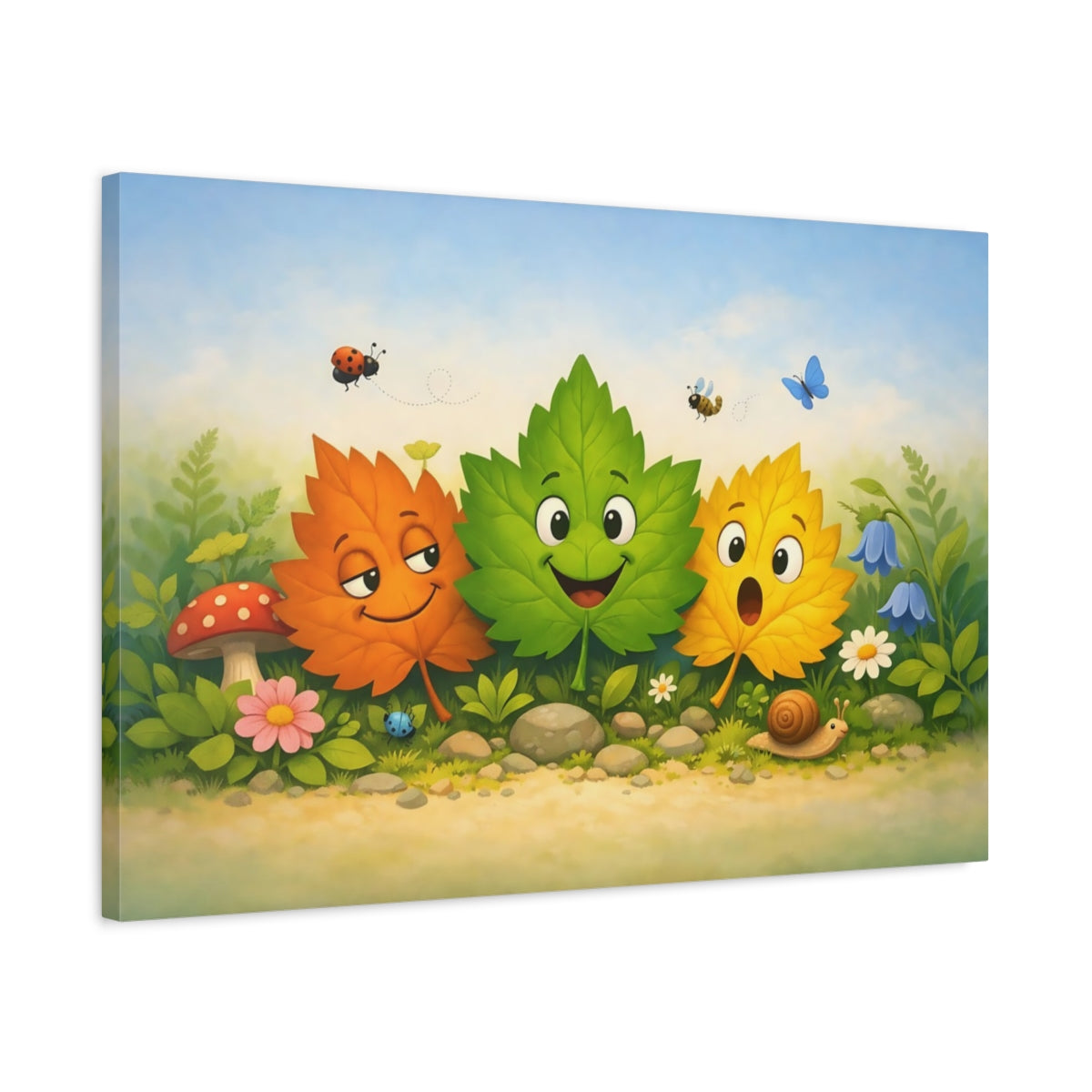 Fairytale Cartoon Leaves Whimsical Forest Friends - Canvas Wall Art Print