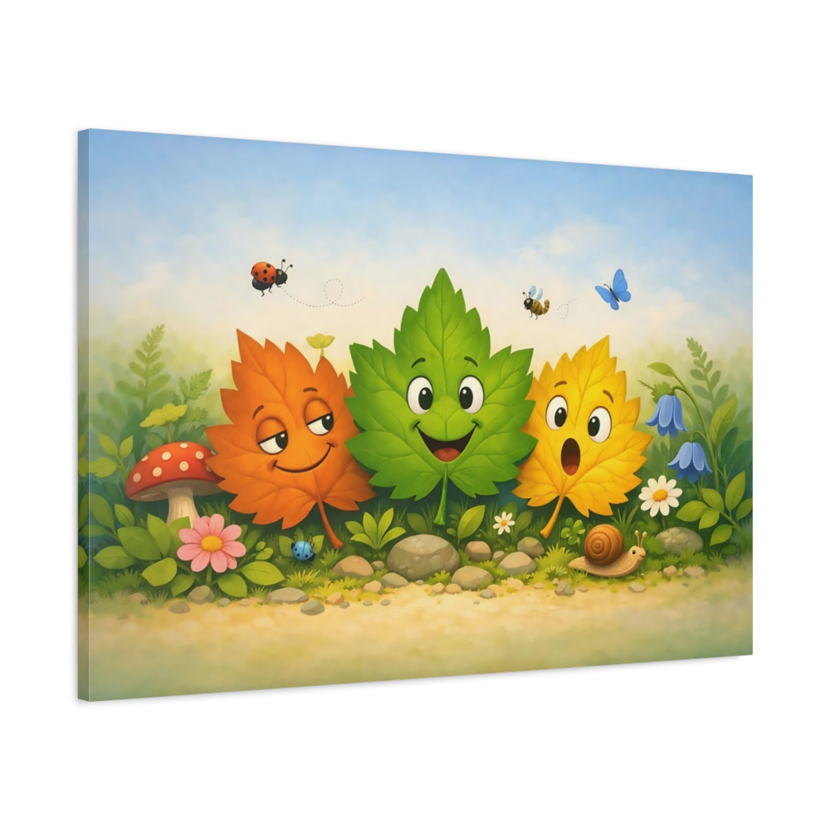 Fairytale Cartoon Leaves Whimsical Forest Friends - Canvas Wall Art Print