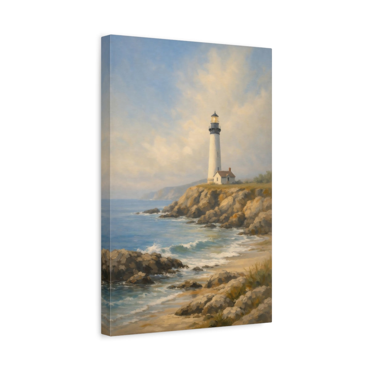Side Mockup 4. Nature Lighthouse Coastal Lighthouse shown as stretched canvas wall art