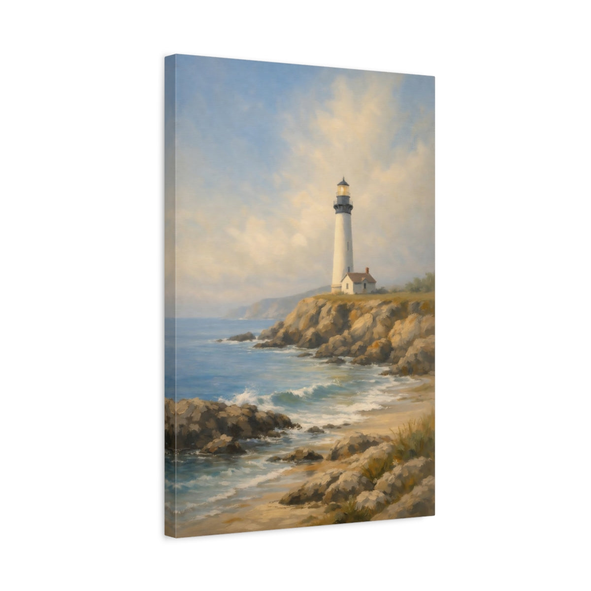 Side Mockup 3. Nature Lighthouse Coastal Lighthouse shown as stretched canvas wall art