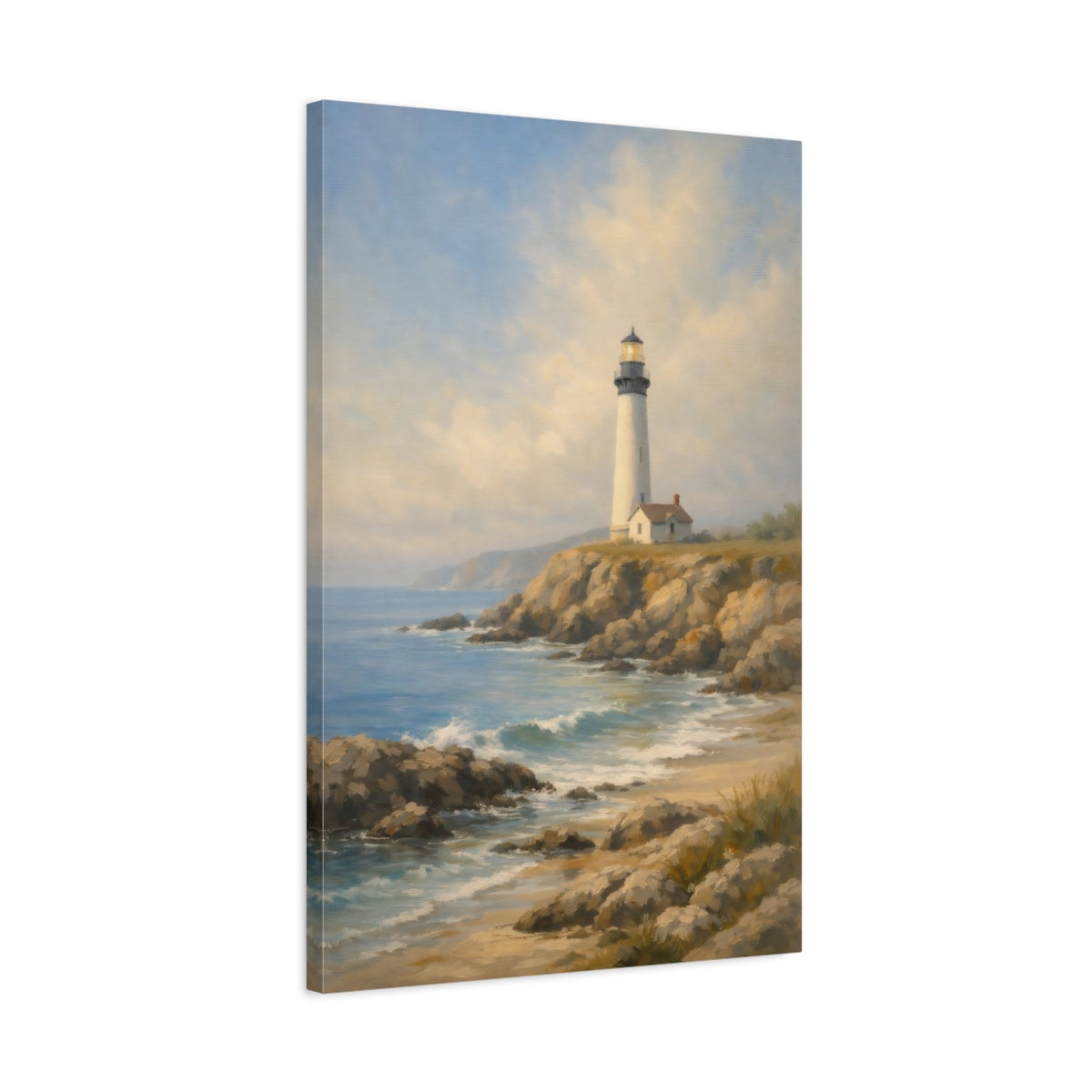 Side Mockup 2. Nature Lighthouse Coastal Lighthouse shown as stretched canvas wall art