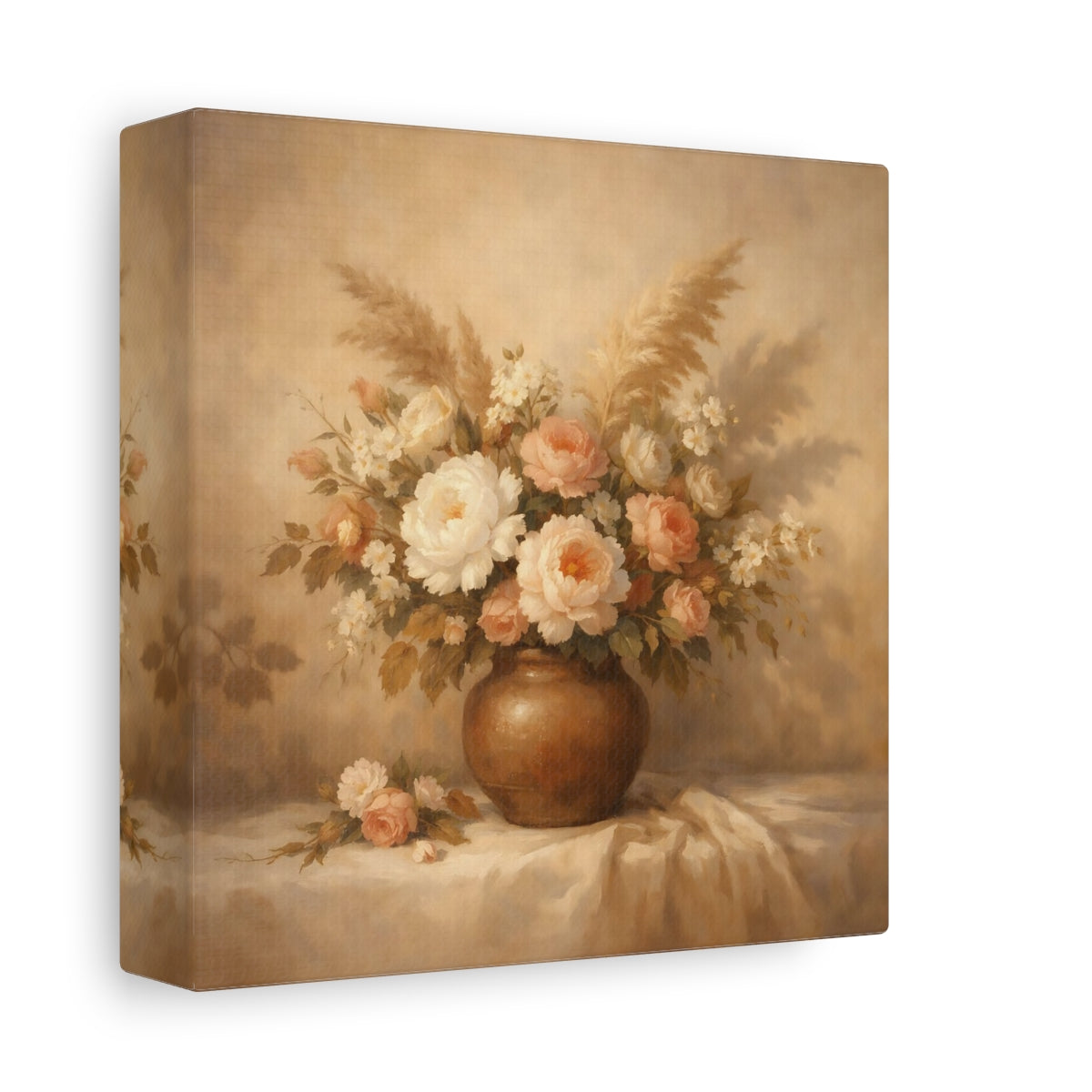 Side Mockup 1. Floral Floral Arrangement Neutral Floral shown as stretched canvas wall art
