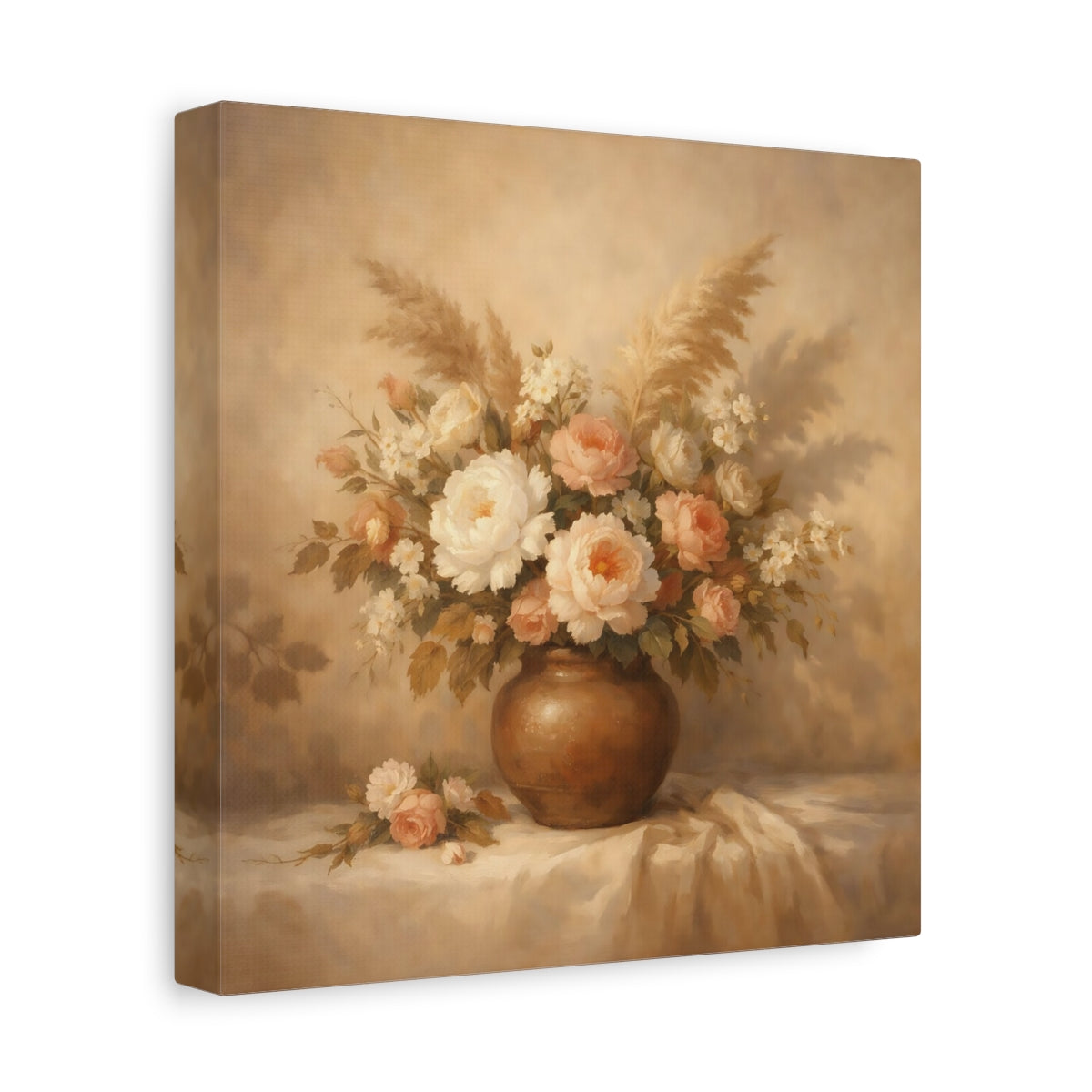 Side Mockup 9. Floral Floral Arrangement Neutral Floral shown as stretched canvas wall art