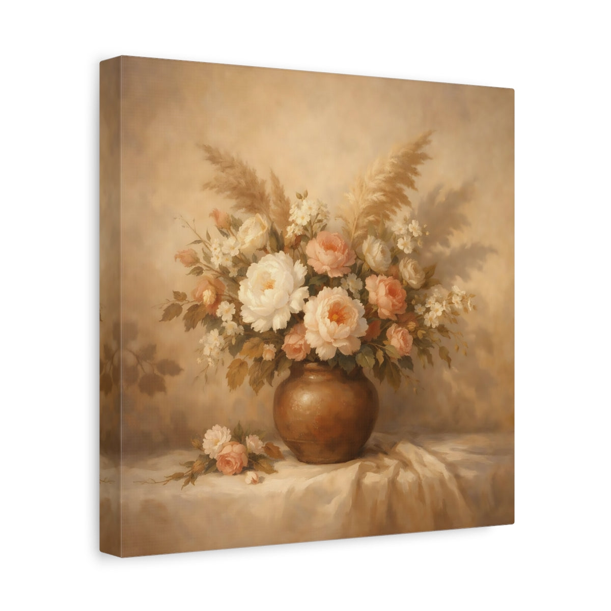 Side Mockup 8. Floral Floral Arrangement Neutral Floral shown as stretched canvas wall art