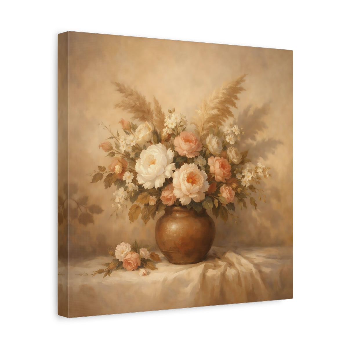 Side Mockup 7. Floral Floral Arrangement Neutral Floral shown as stretched canvas wall art