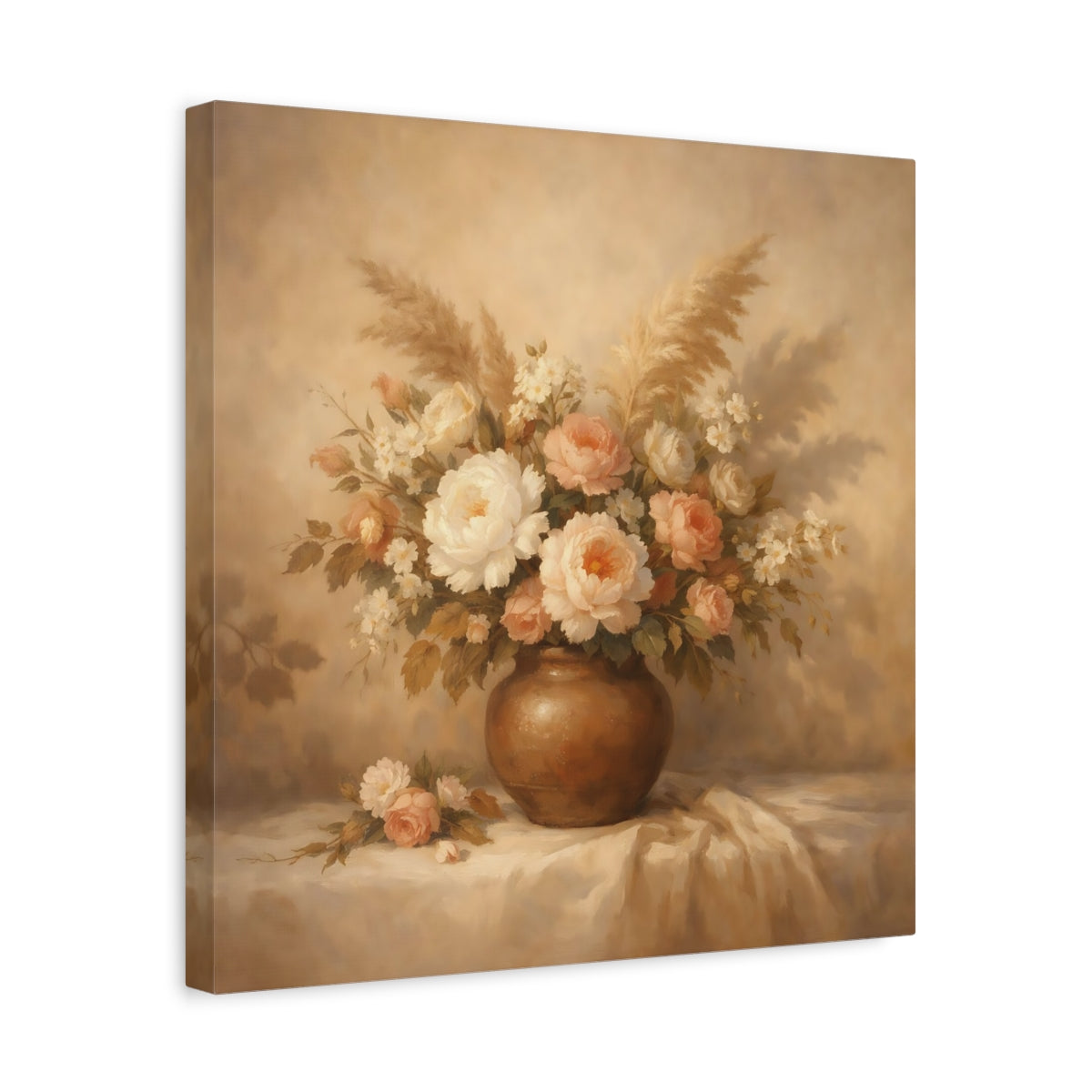 Side Mockup 6. Floral Floral Arrangement Neutral Floral shown as stretched canvas wall art