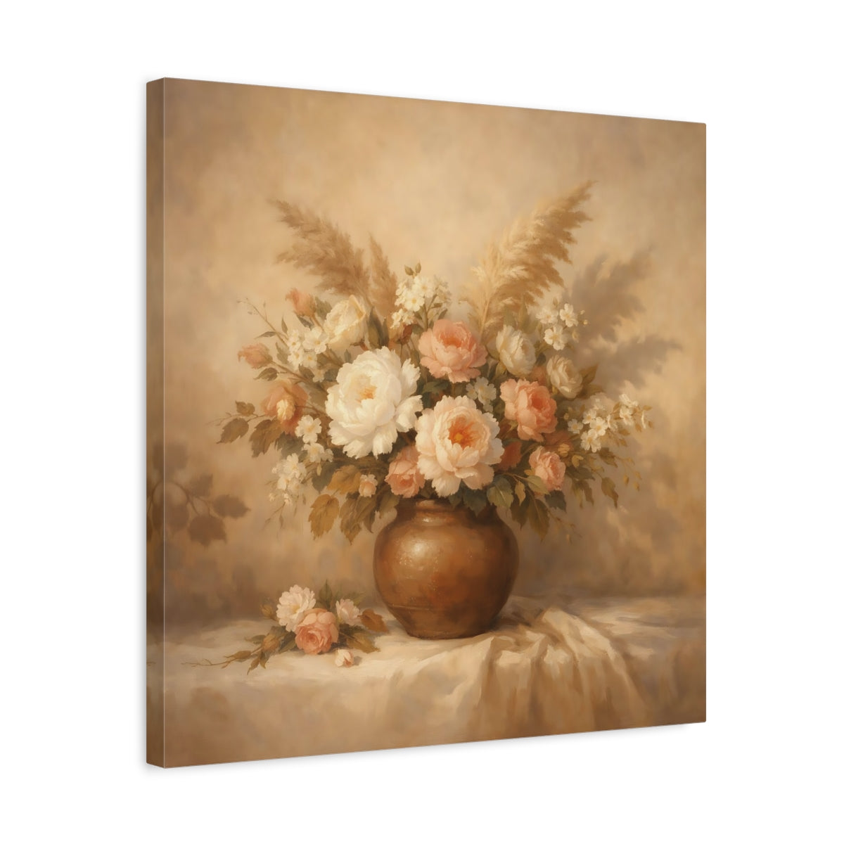Side Mockup 5. Floral Floral Arrangement Neutral Floral shown as stretched canvas wall art