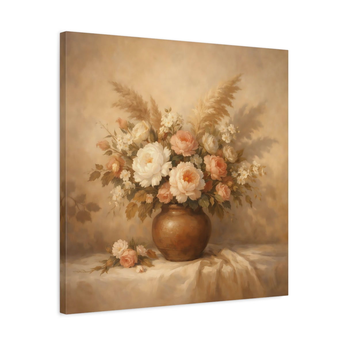 Side Mockup 4. Floral Floral Arrangement Neutral Floral shown as stretched canvas wall art