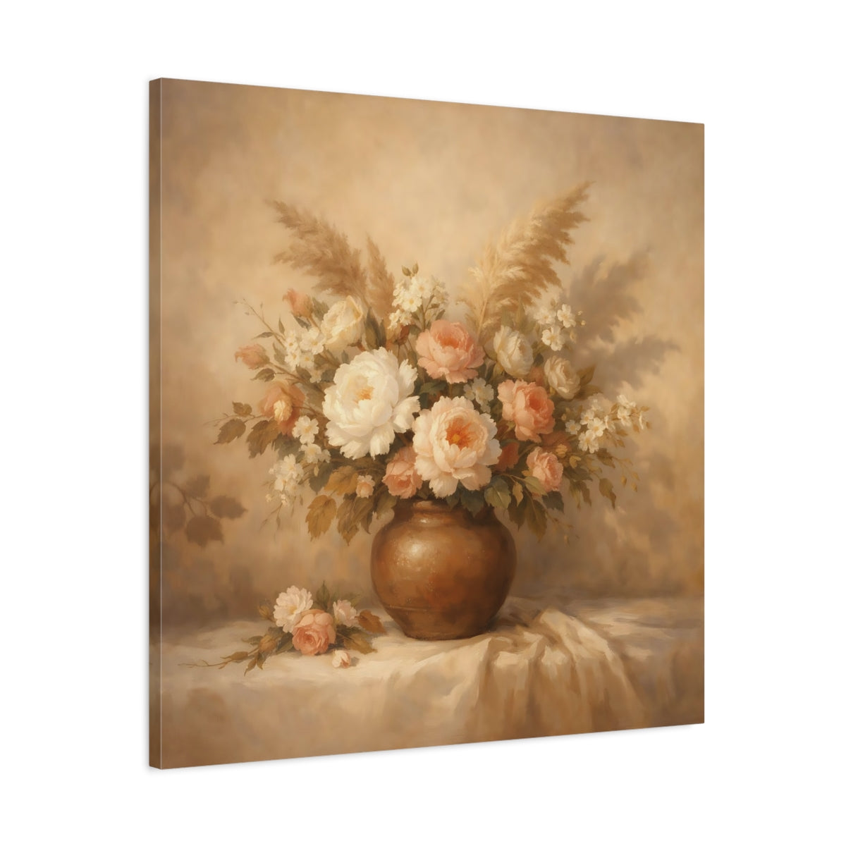 Side Mockup 3. Floral Floral Arrangement Neutral Floral shown as stretched canvas wall art
