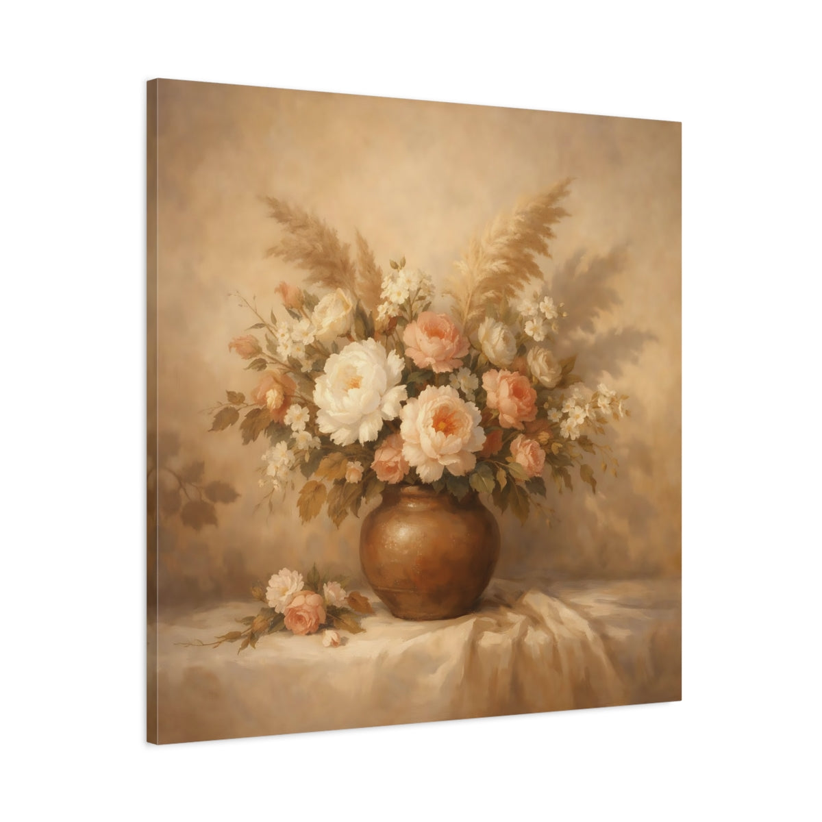 Side Mockup 2. Floral Floral Arrangement Neutral Floral shown as stretched canvas wall art