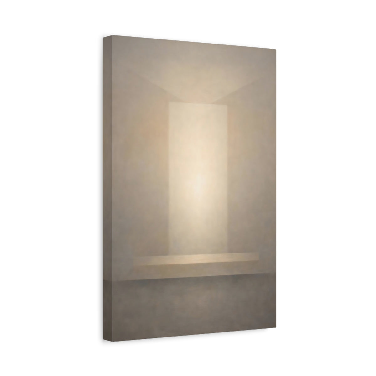 Side Mockup 4. Abstract Light Portal Cream And Grey shown as stretched canvas wall art