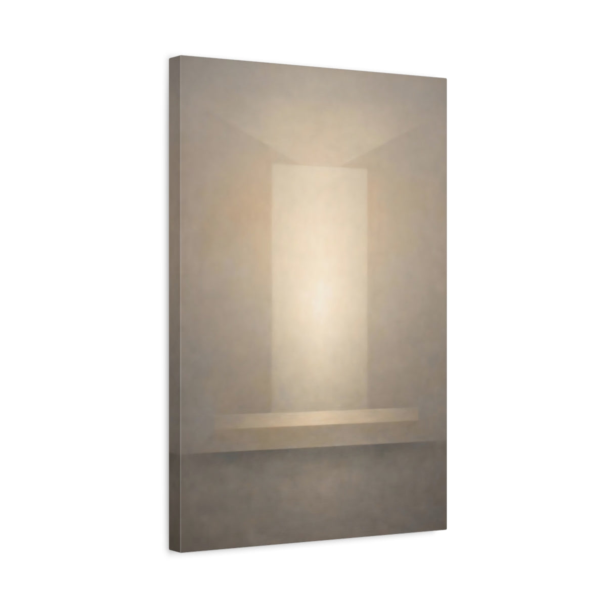 Side Mockup 3. Abstract Light Portal Cream And Grey shown as stretched canvas wall art