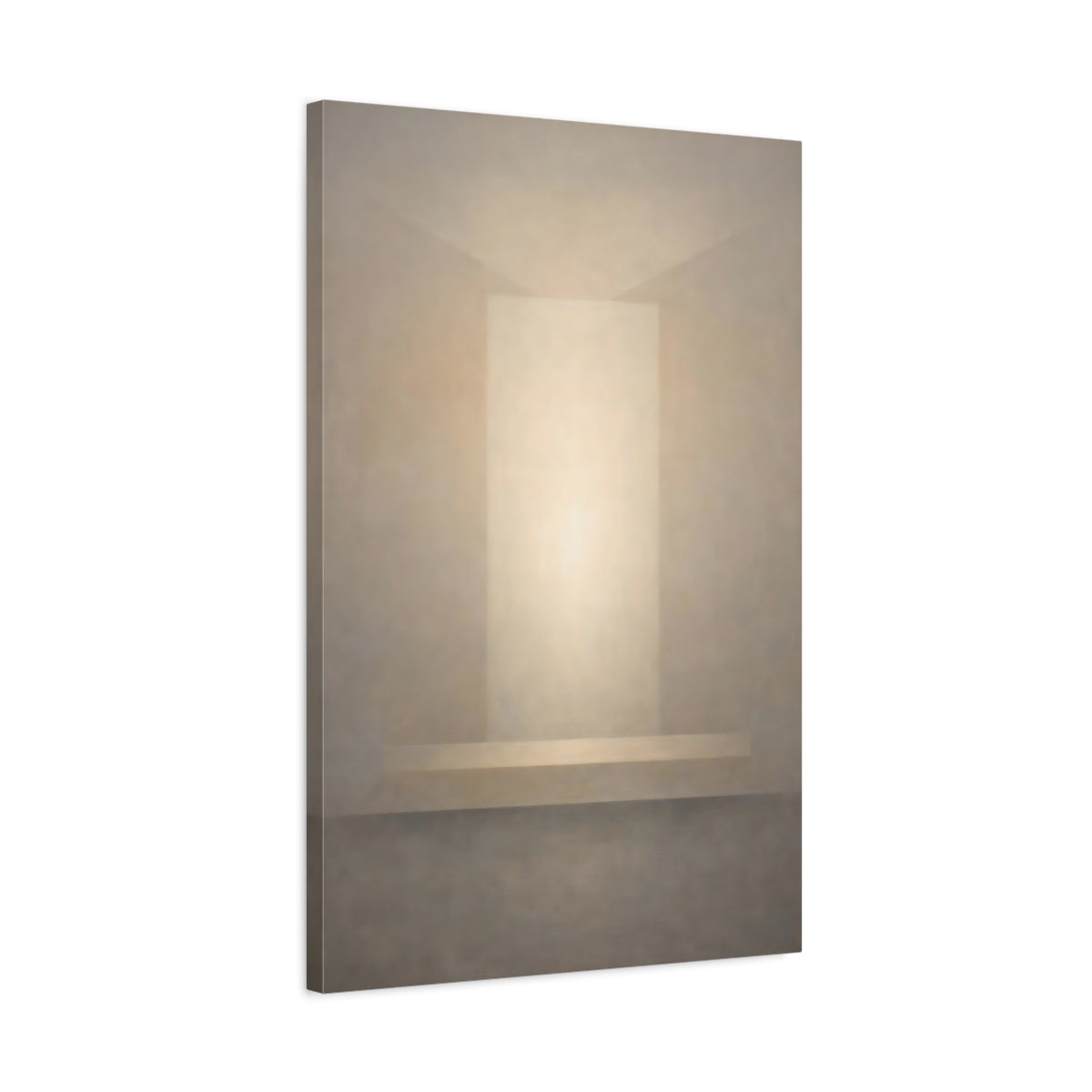 Side Mockup 2. Abstract Light Portal Cream And Grey shown as stretched canvas wall art