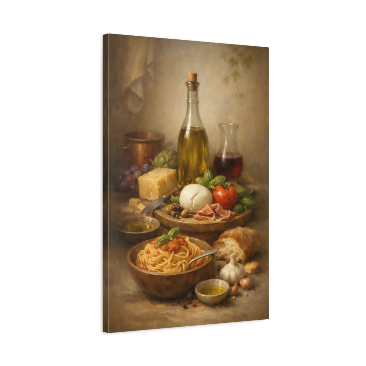 Side Mockup 2. Nature Italian Food Italian Food Still Life shown as stretched canvas wall art