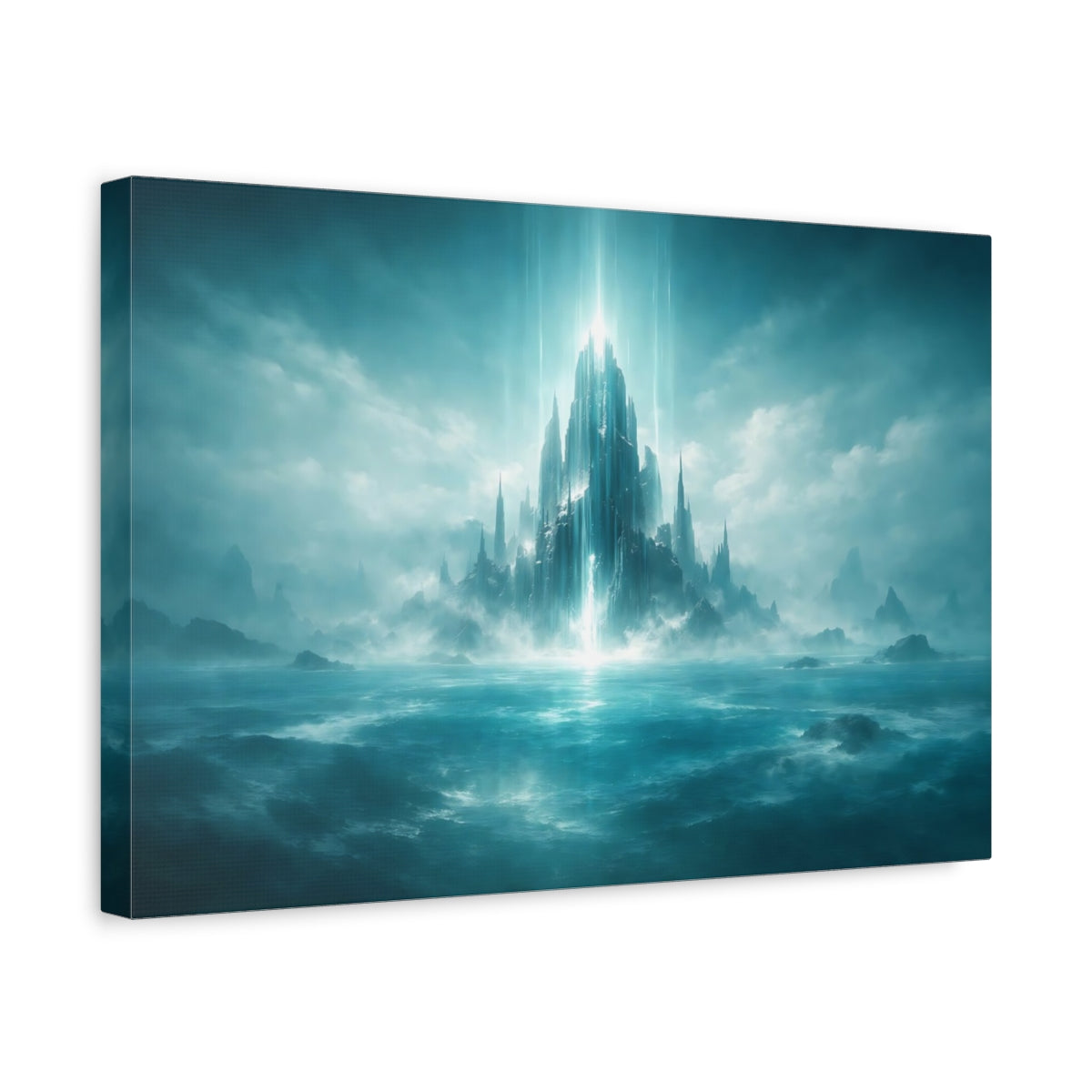 Science Fiction Ocean Teal Crystal Castle Fairytale - Canvas Wall Art Print