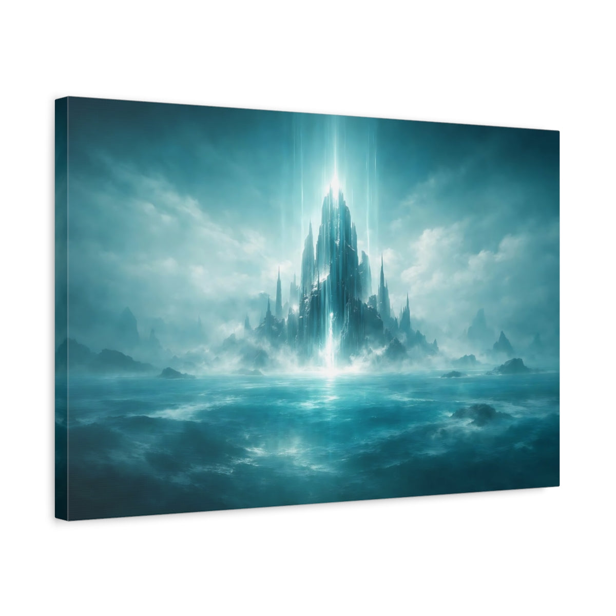 Science Fiction Ocean Teal Crystal Castle Fairytale - Canvas Wall Art Print