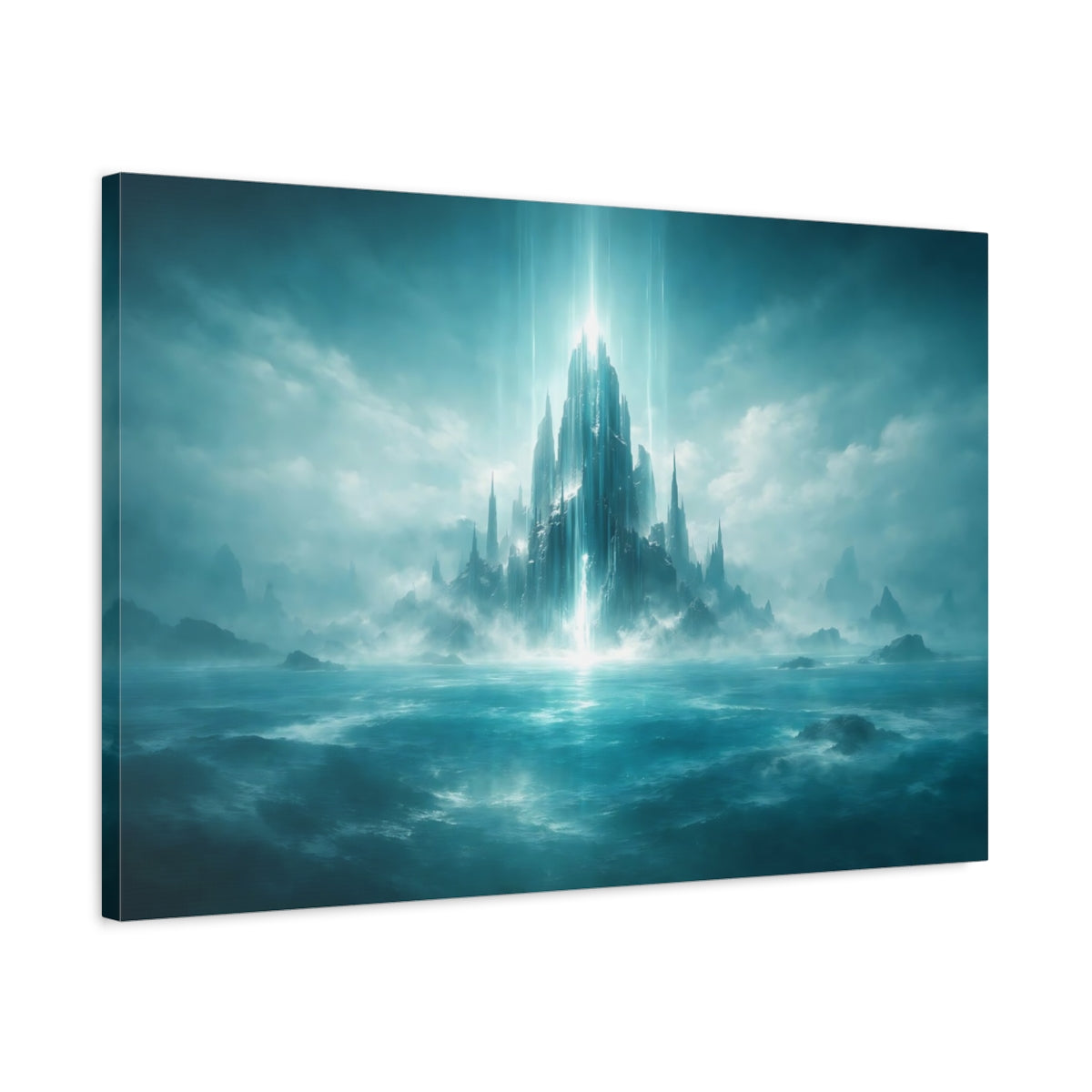 Science Fiction Ocean Teal Crystal Castle Fairytale - Canvas Wall Art Print