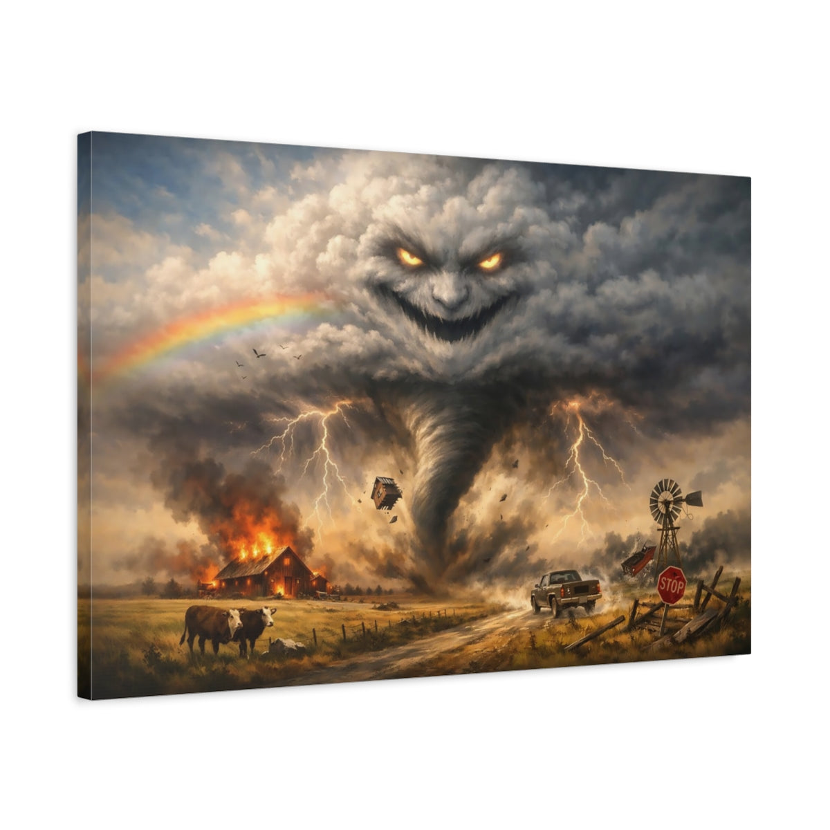 Funny Sky Storm Cloud Monster Horror - Canvas Wall Art Print