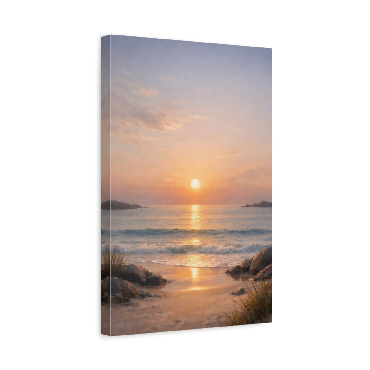 Side Mockup 4. Nature Ocean Sunset Beach Sunset shown as stretched canvas wall art