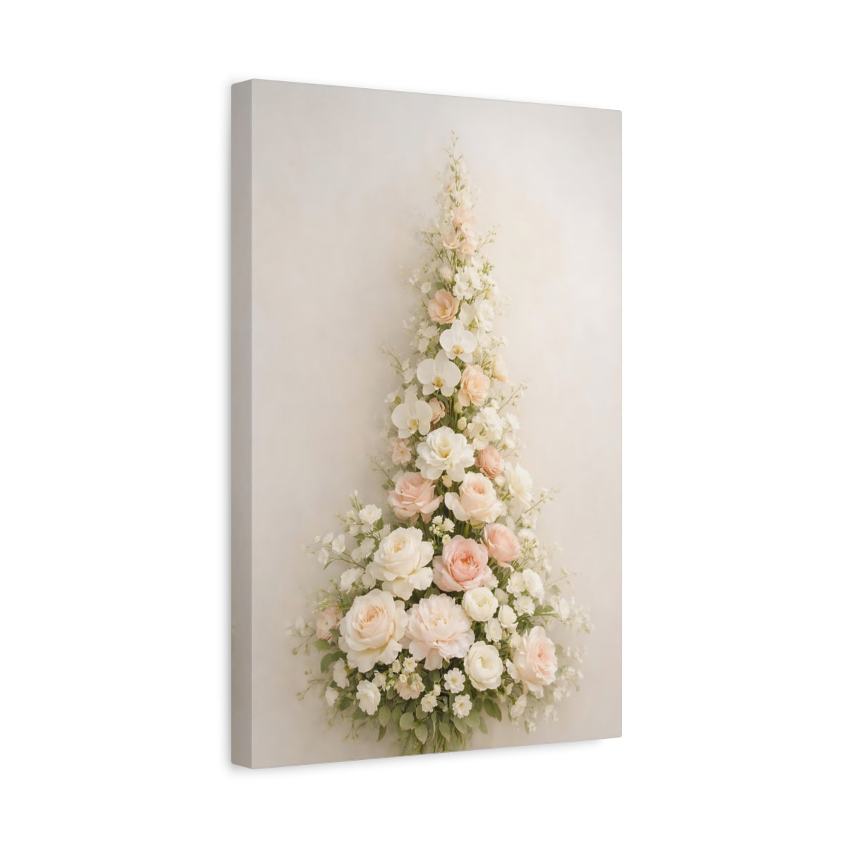 Side Mockup 4. Floral Floral Arrangement Pink And White Floral shown as stretched canvas wall art
