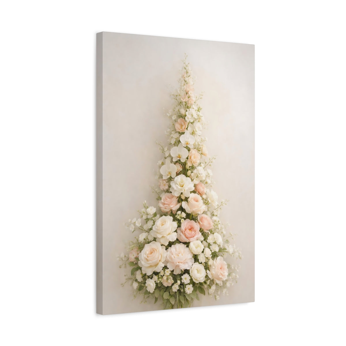 Side Mockup 3. Floral Floral Arrangement Pink And White Floral shown as stretched canvas wall art