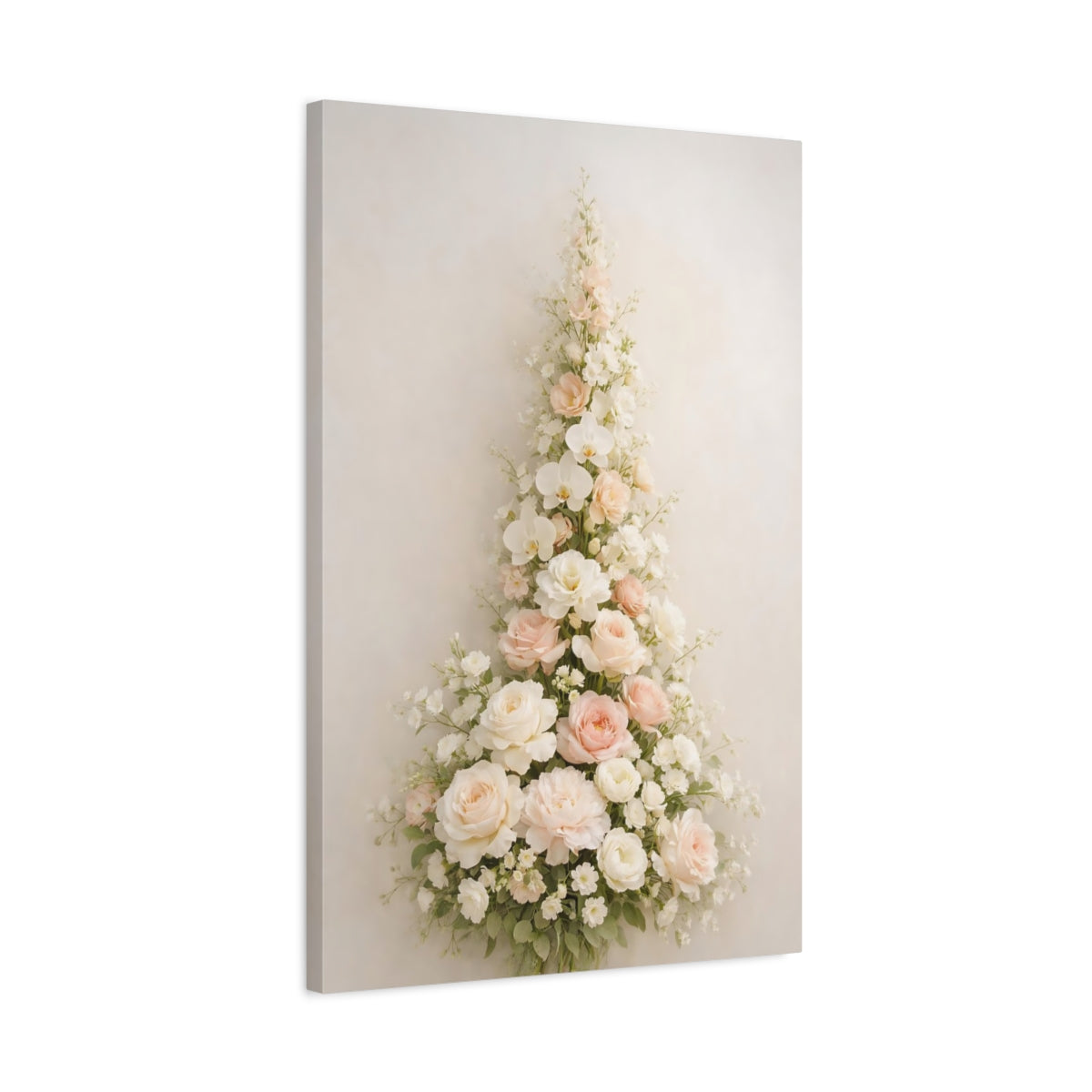 Side Mockup 2. Floral Floral Arrangement Pink And White Floral shown as stretched canvas wall art