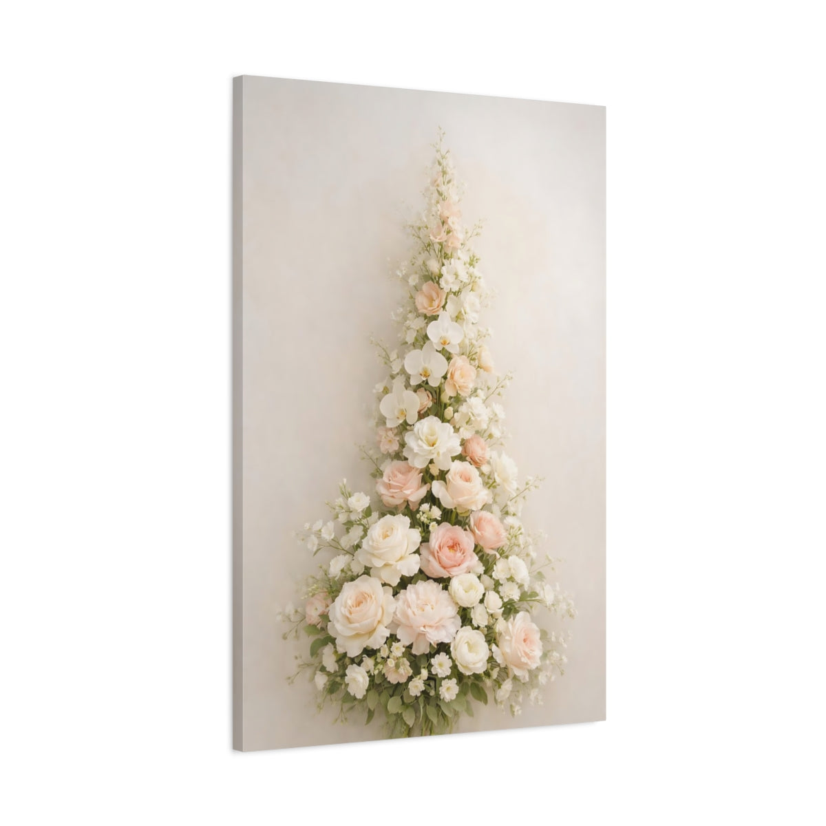 Side Mockup 1. Floral Floral Arrangement Pink And White Floral shown as stretched canvas wall art