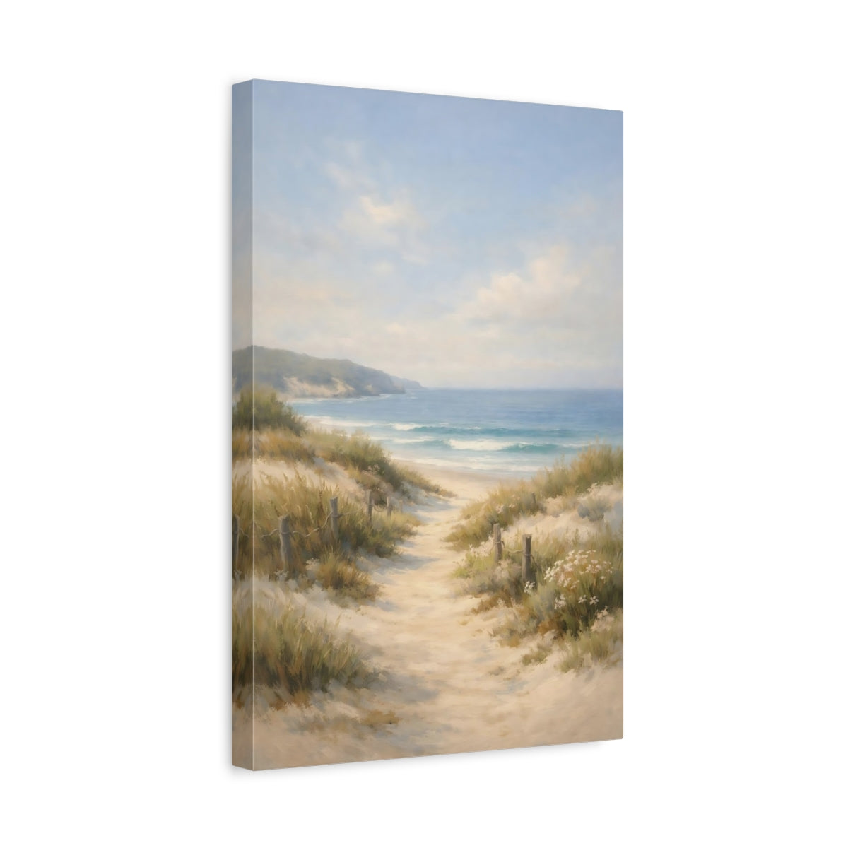 Side Mockup 4. Nature Beach Path Coastal Path shown as stretched canvas wall art