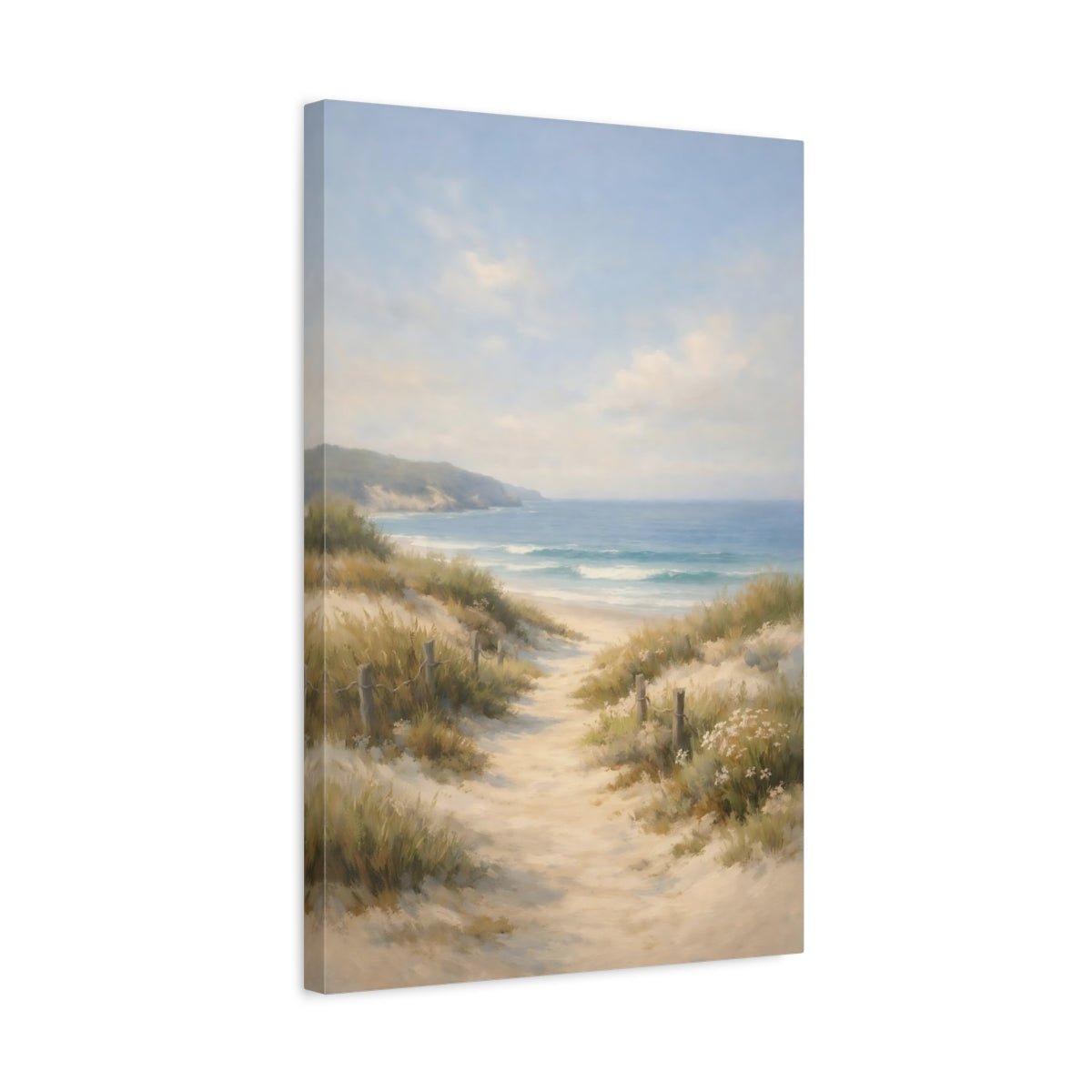Side Mockup 3. Nature Beach Path Coastal Path shown as stretched canvas wall art