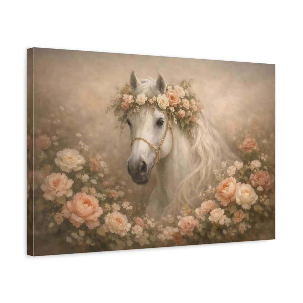 Fairytale Horse Pastel Floral - Canvas Wall Art Print