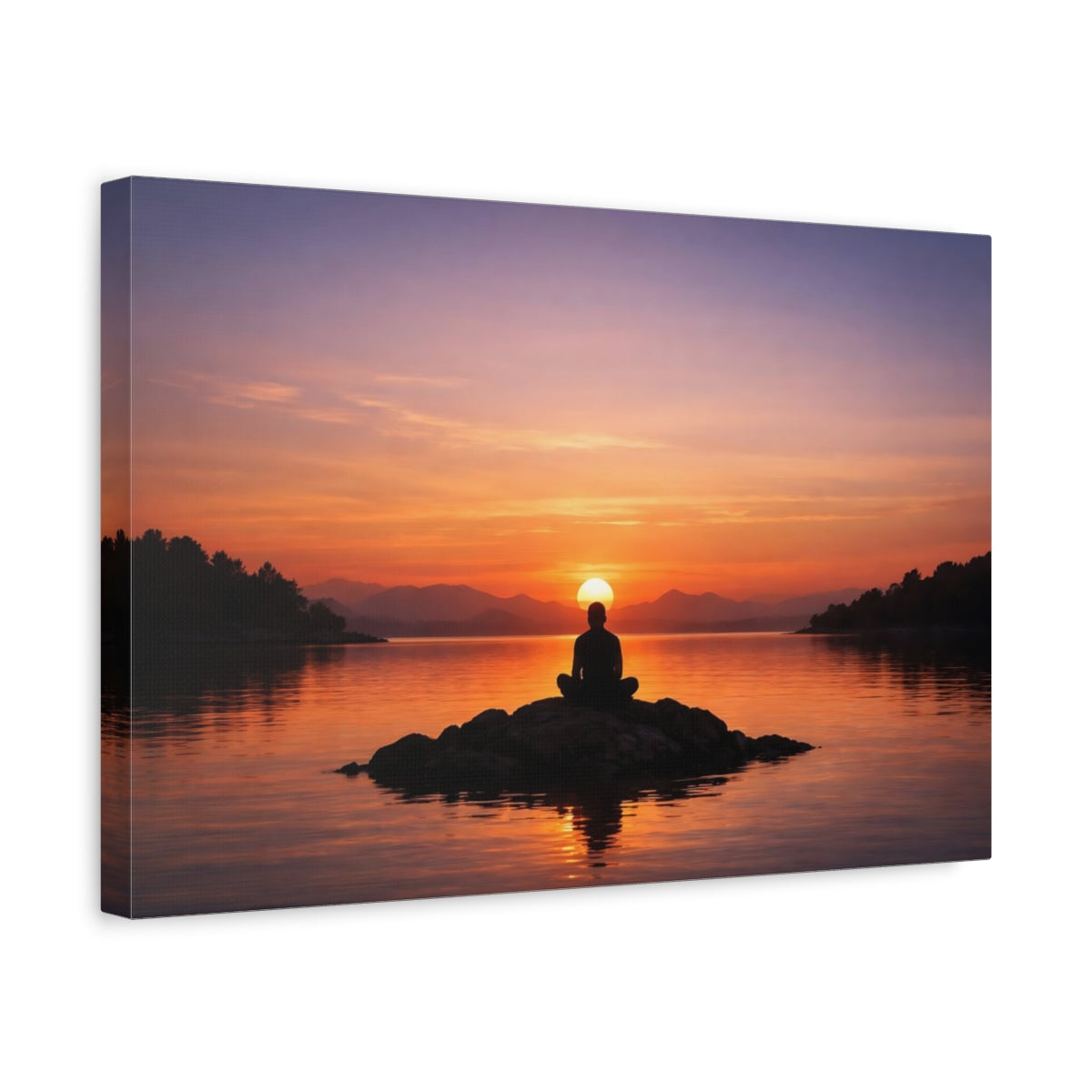 Nature Sunset Silence Meditating Person - Canvas Wall Art Print