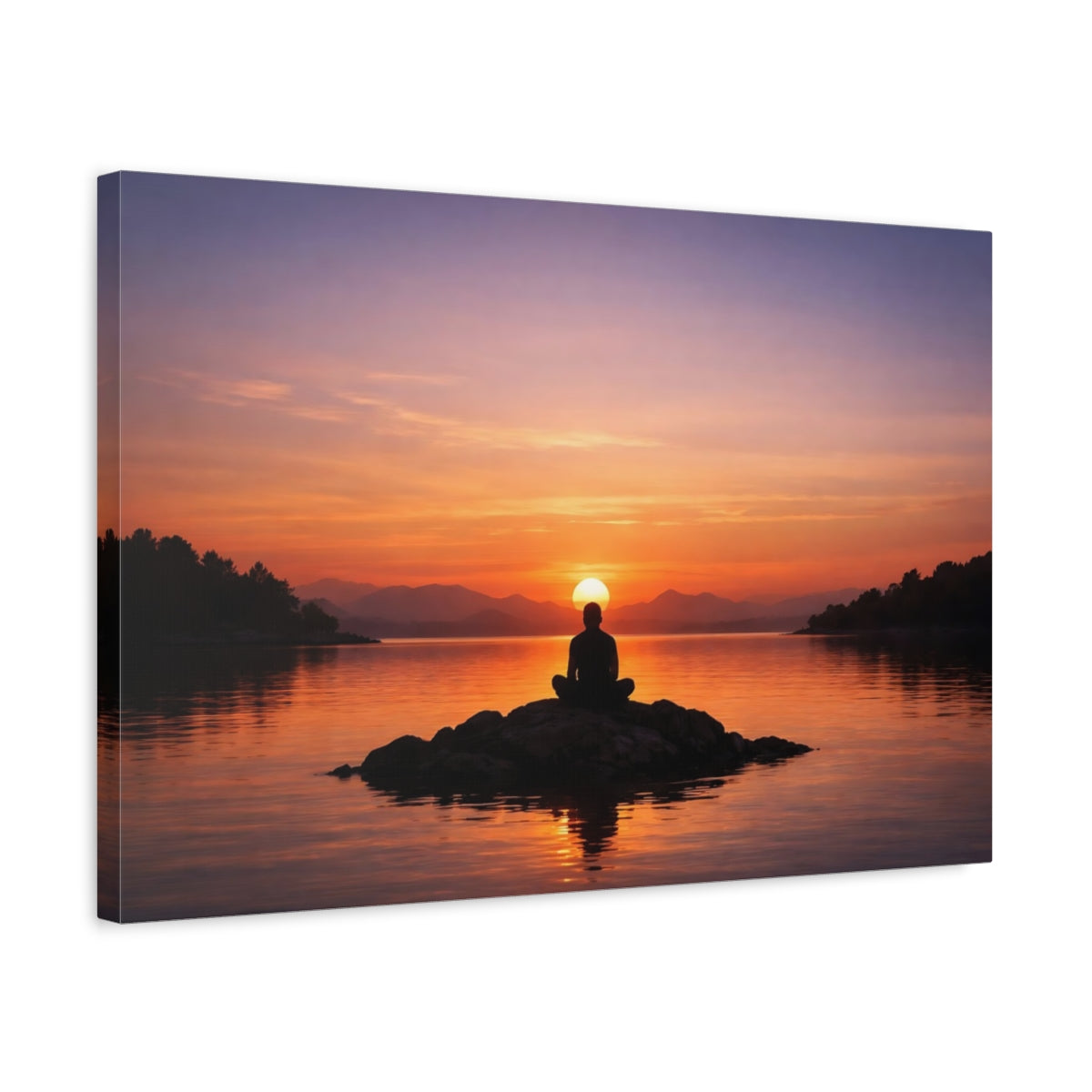 Nature Sunset Silence Meditating Person - Canvas Wall Art Print