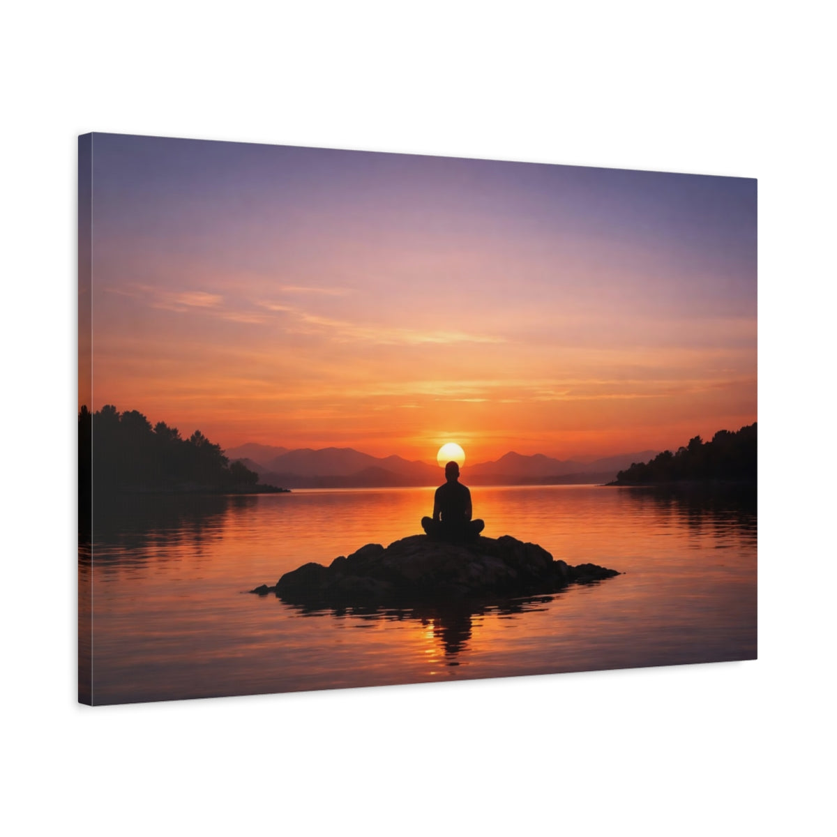 Nature Sunset Silence Meditating Person - Canvas Wall Art Print