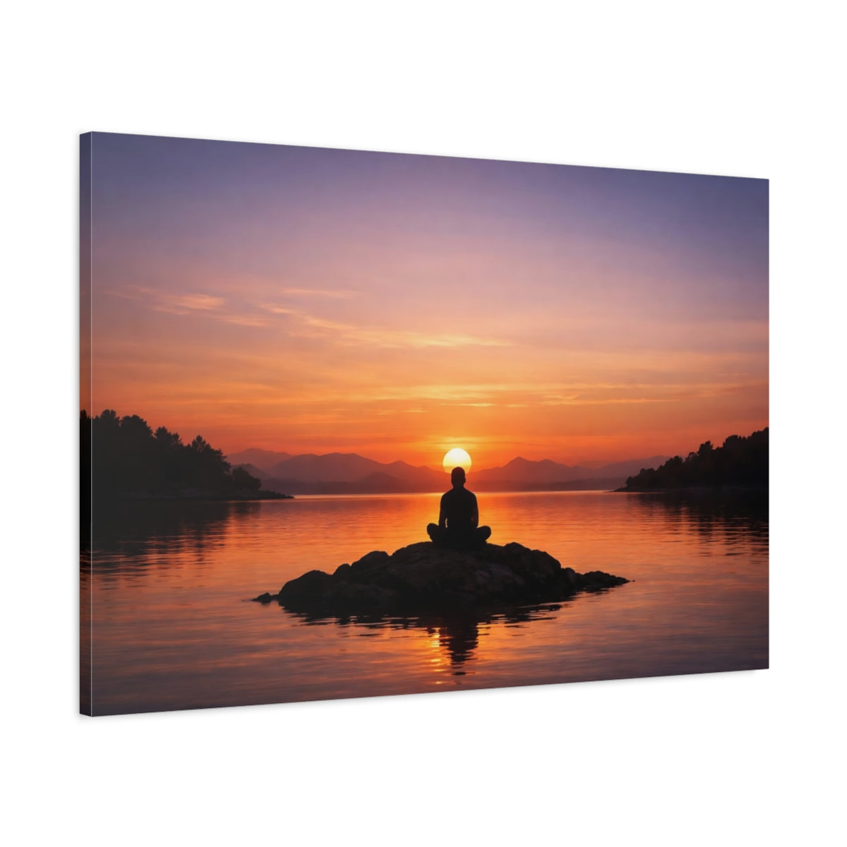 Nature Sunset Silence Meditating Person - Canvas Wall Art Print