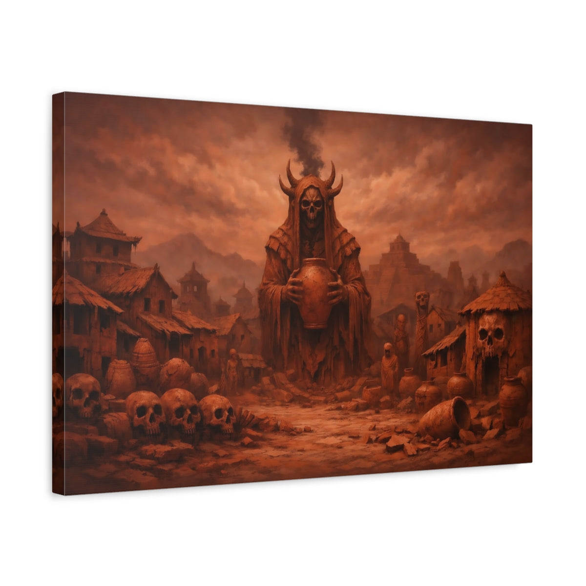 Horror Horned Reaper Burnt Orange - Canvas Wall Art Print
