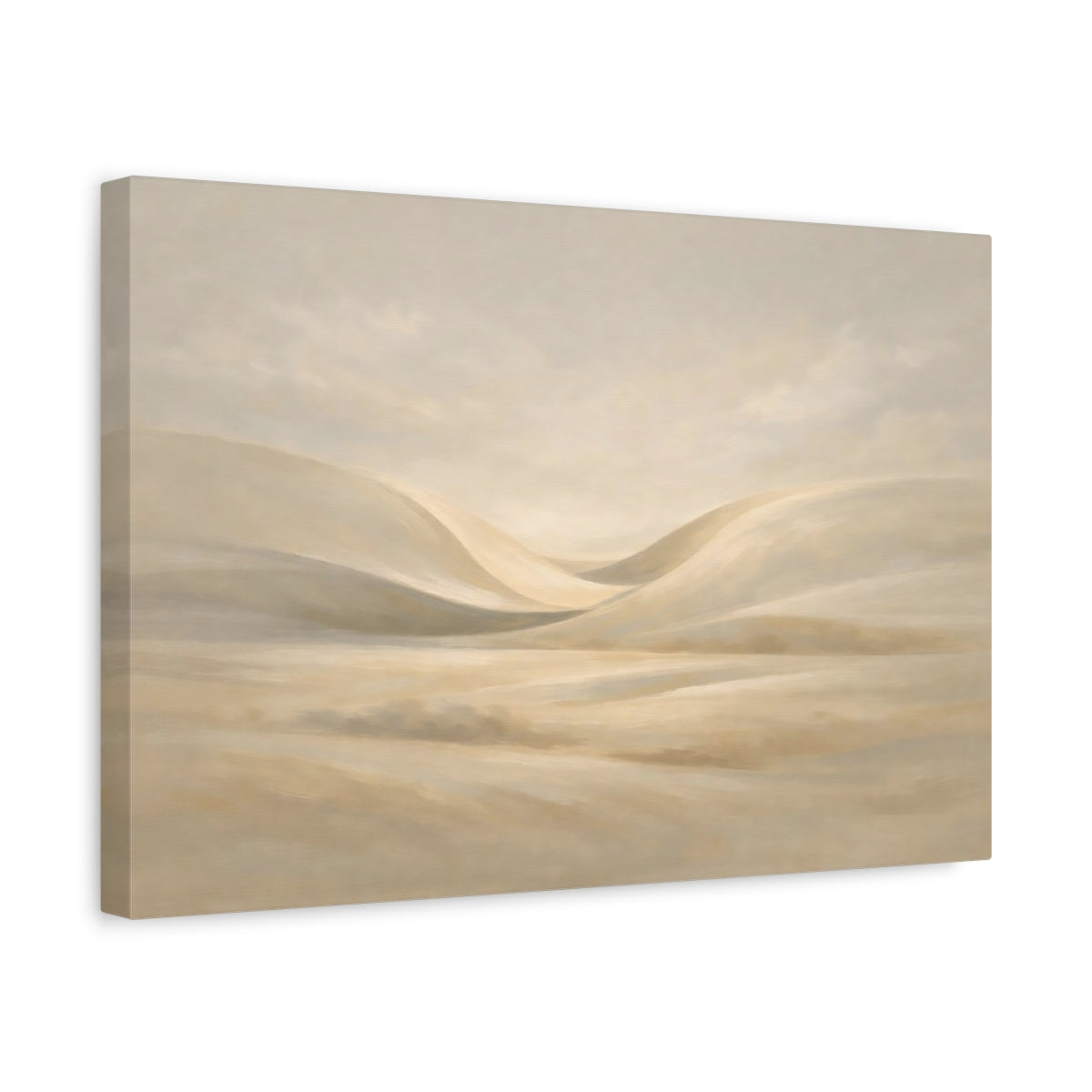 Side Mockup 4. Contemporary Light Abstract Curve Field shown as stretched canvas wall art