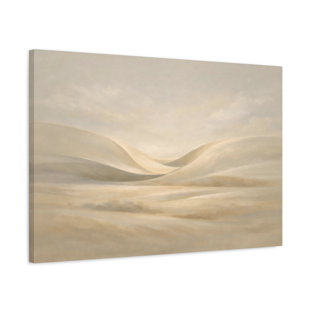 Side Mockup 2. Contemporary Light Abstract Curve Field shown as stretched canvas wall art