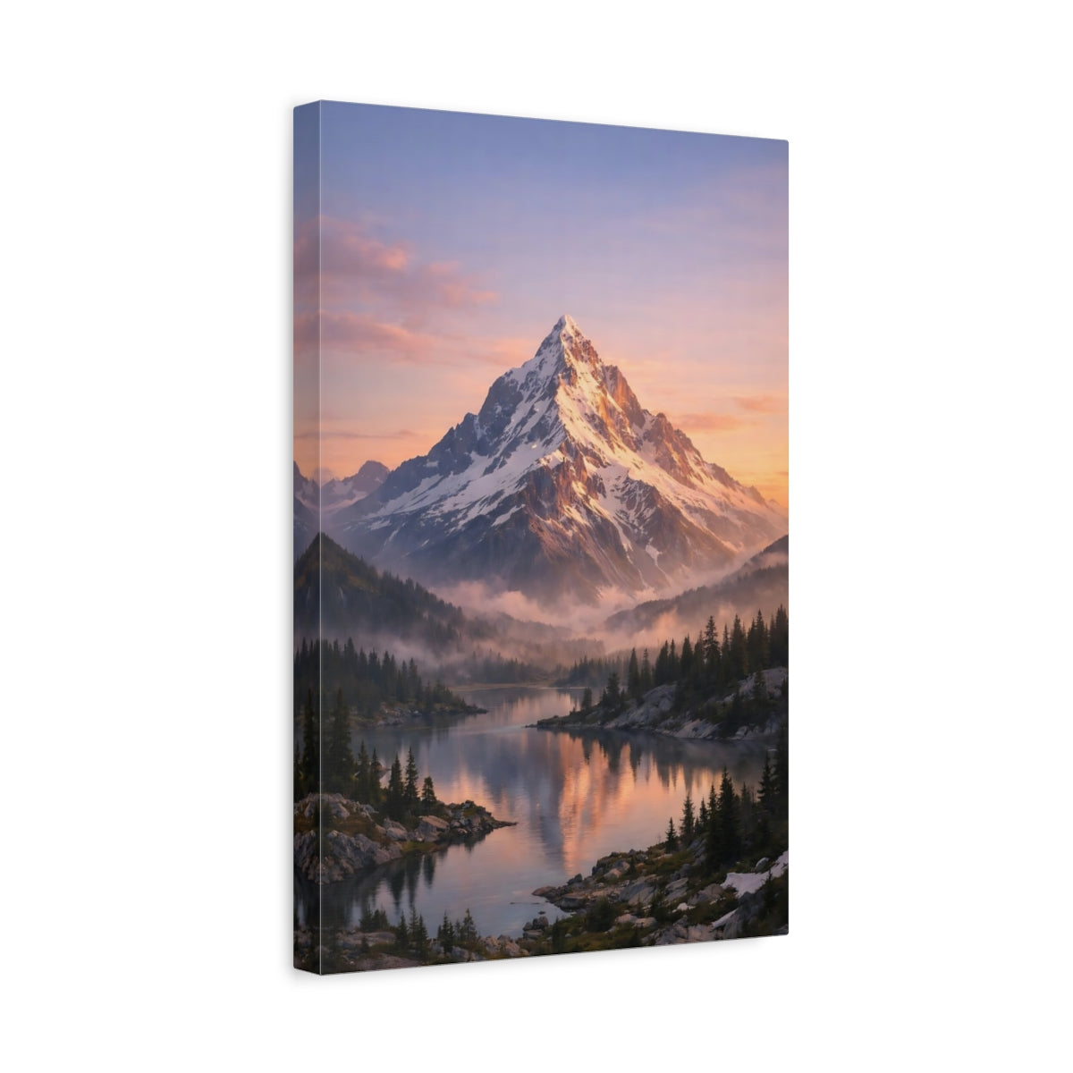 Nature Snowy Mountain Lake Sunrise - Canvas Wall Art Print