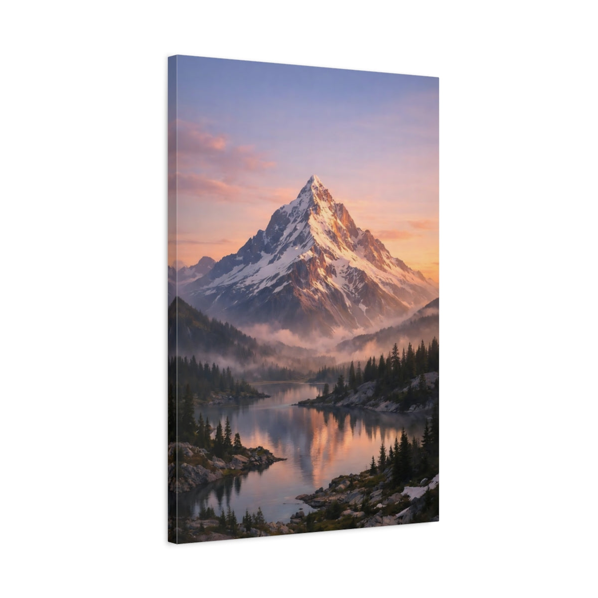 Nature Snowy Mountain Lake Sunrise - Canvas Wall Art Print