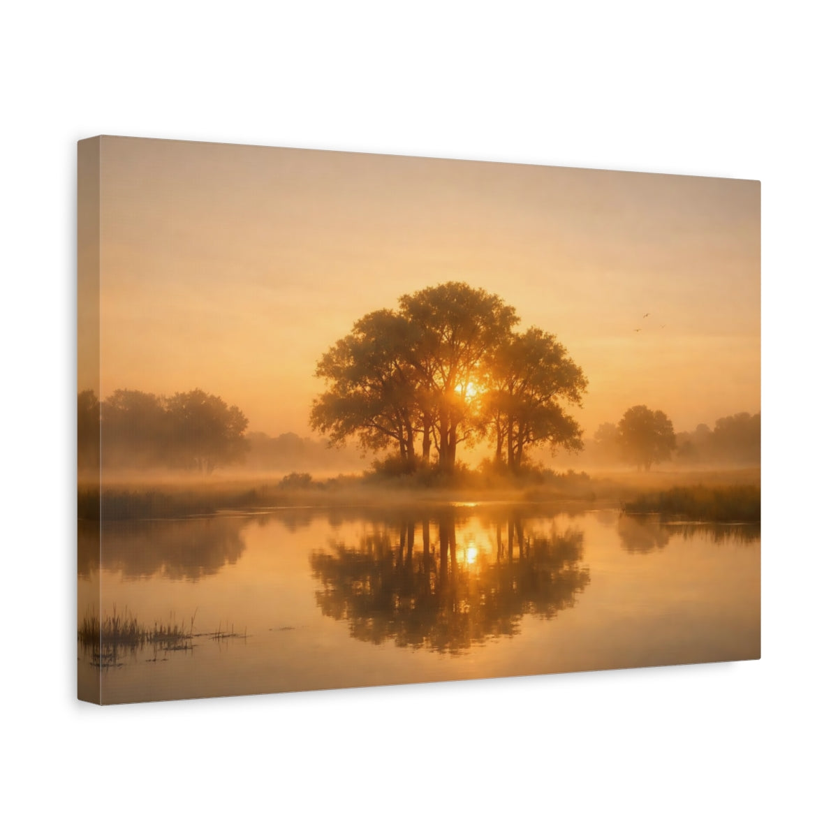 Golden Glow Trees Tranquil Sunlit Nature - Canvas Wall Art Print