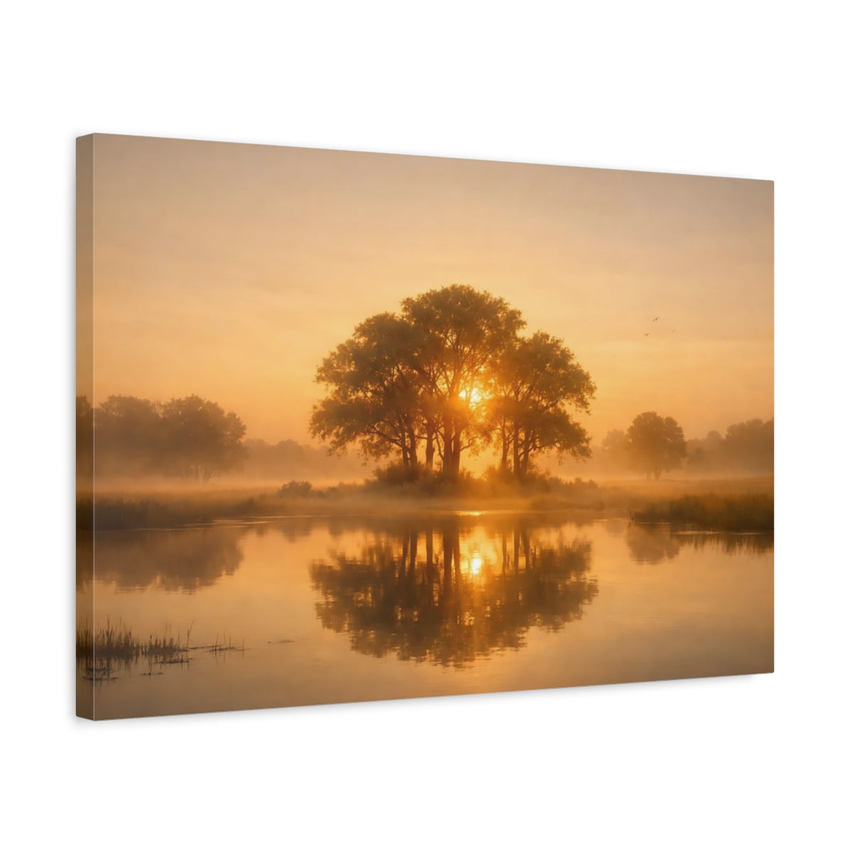 Golden Glow Trees Tranquil Sunlit Nature - Canvas Wall Art Print
