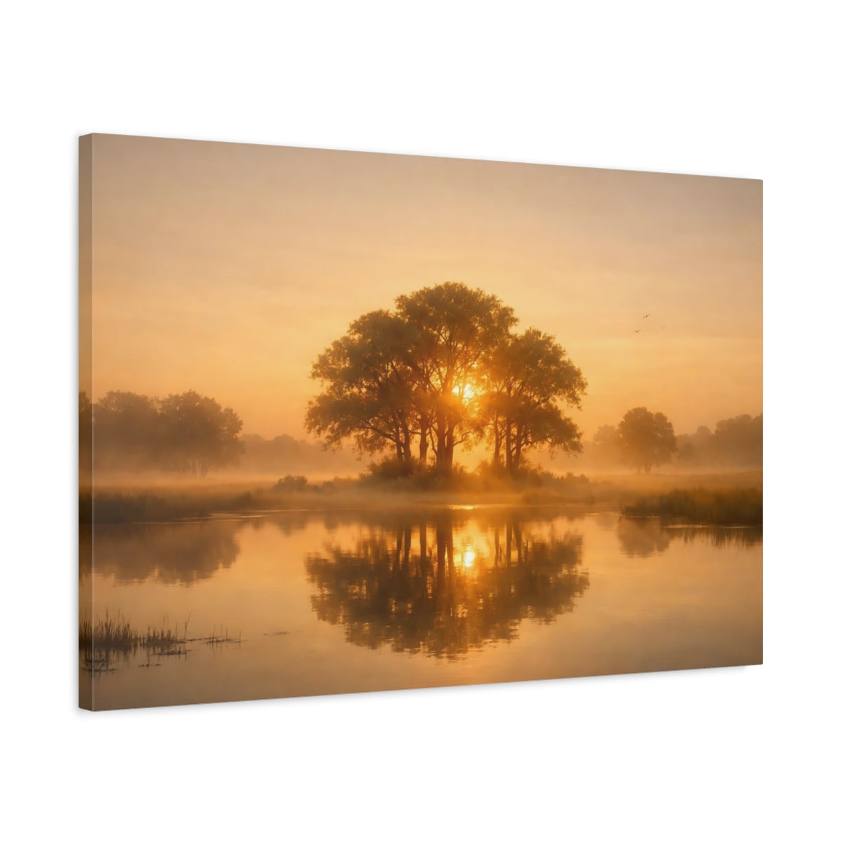 Golden Glow Trees Tranquil Sunlit Nature - Canvas Wall Art Print