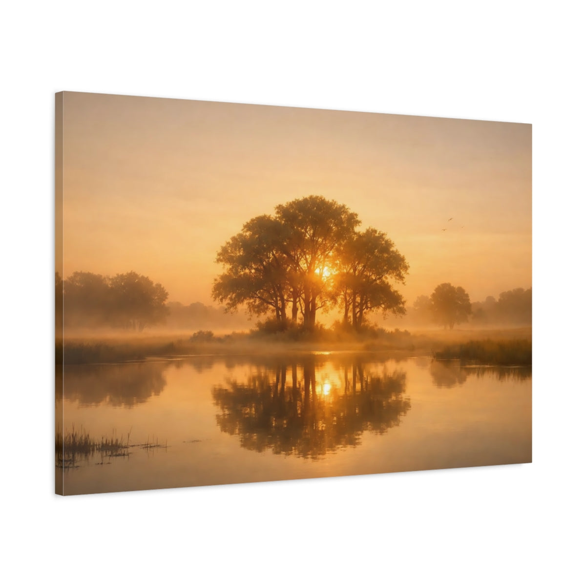 Golden Glow Trees Tranquil Sunlit Nature - Canvas Wall Art Print