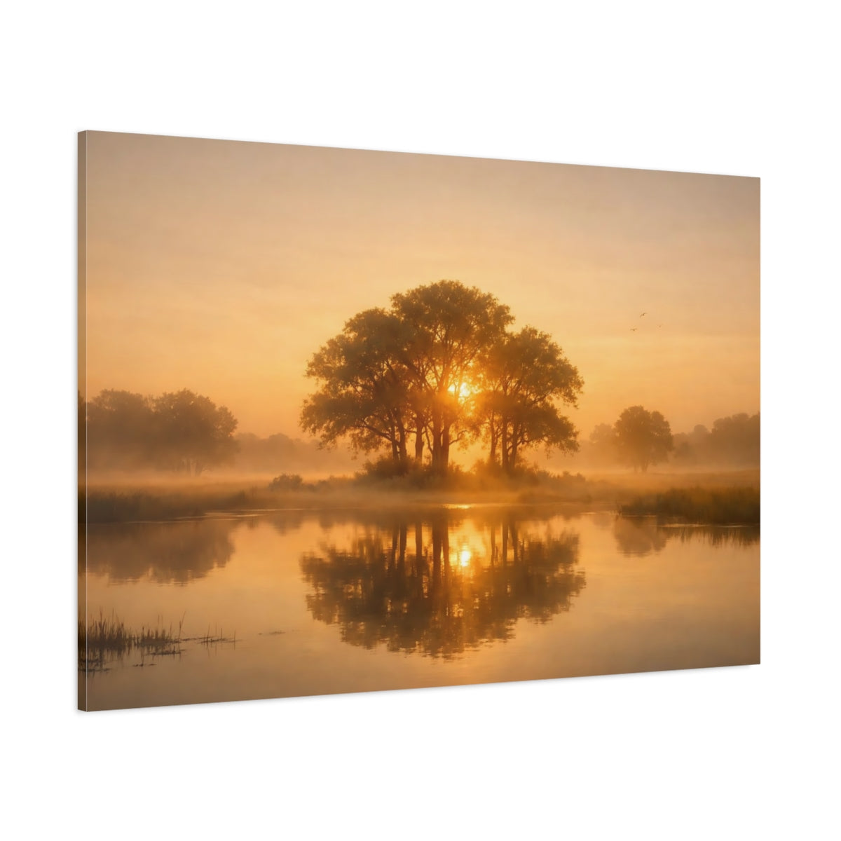 Golden Glow Trees Tranquil Sunlit Nature - Canvas Wall Art Print