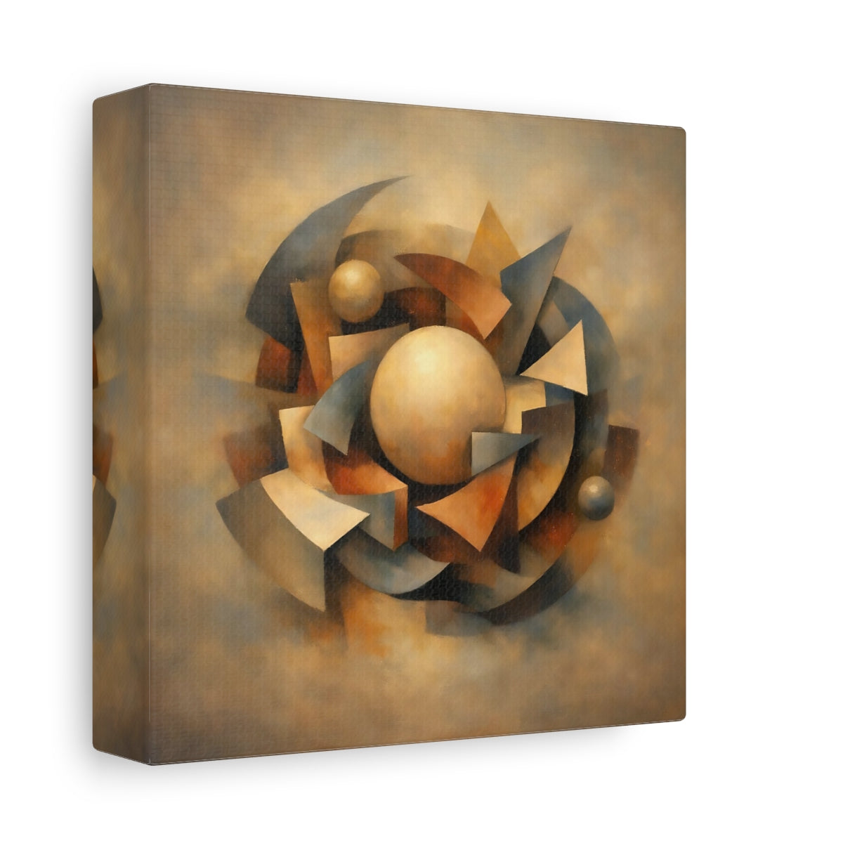 Side Mockup 1. Abstract Geometric Shapes Brown And Gray shown as stretched canvas wall art